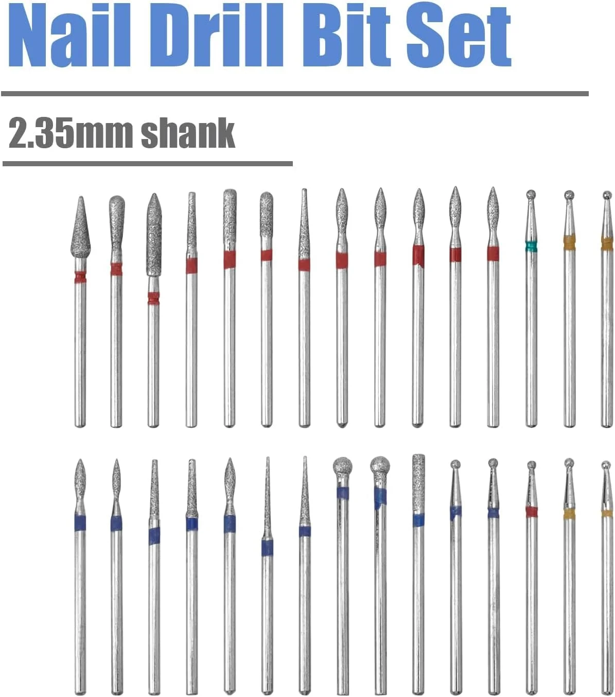 ست ۳۰ عددی سر سوهان مانیکور برقی، ست سر سوهان الماسه برای ناخن های ژلیش و اکریلیک، ابزار مانیکور و پدیکور، فرزهای چرخشی بادوام برای طراحی ناخن و پاک کردن لاک ست ۳۰ عددی سر سوهان مانیکور برقی، ست سر سوهان الماسه برای ناخن های ژلیش و اکریلیک، ابزار مانیکور و پدیکور، فرزهای چرخشی بادوام برای طراحی ناخن و پاک کردن لاک