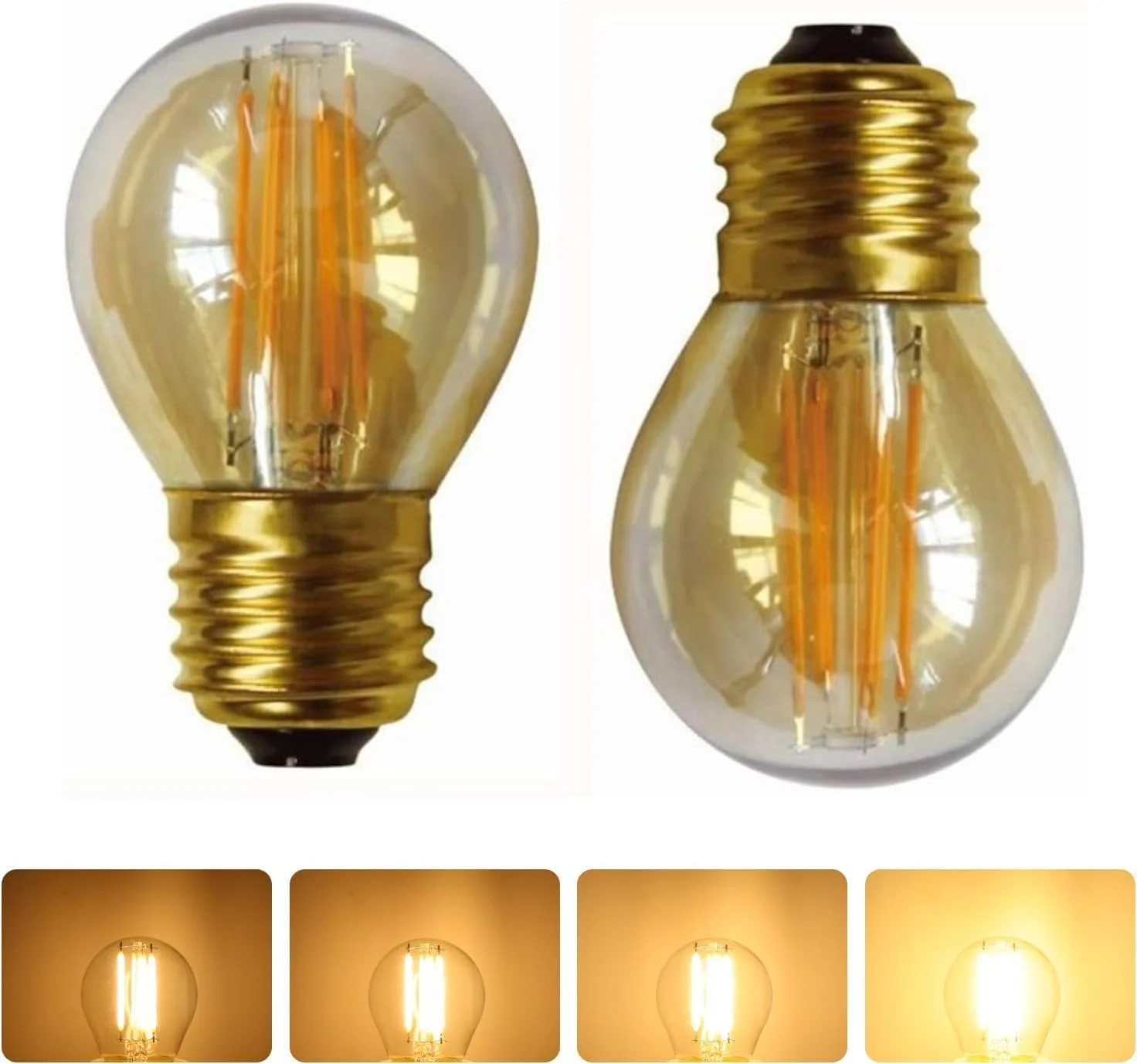 بسته 2 عددی لامپ LED فیلامنتی 4 وات E27 G45 توپی گلفی دیمرپذیر 0-100%، سفید گرم ملایم 2700K، معادل 40 وات، 360 لومن، لامپ کروی شیشه ای وینتیج LED E27، چراغ کم مصرف، 220-240 ولت بسته 2 عددی لامپ LED فیلامنتی 4 وات E27 G45 توپی گلفی دیمرپذیر 0-100%، سفید گرم ملایم 2700K، معادل 40 وات، 360 لومن، لامپ کروی شیشه ای وینتیج LED E27، چراغ کم مصرف، 220-240 ولت