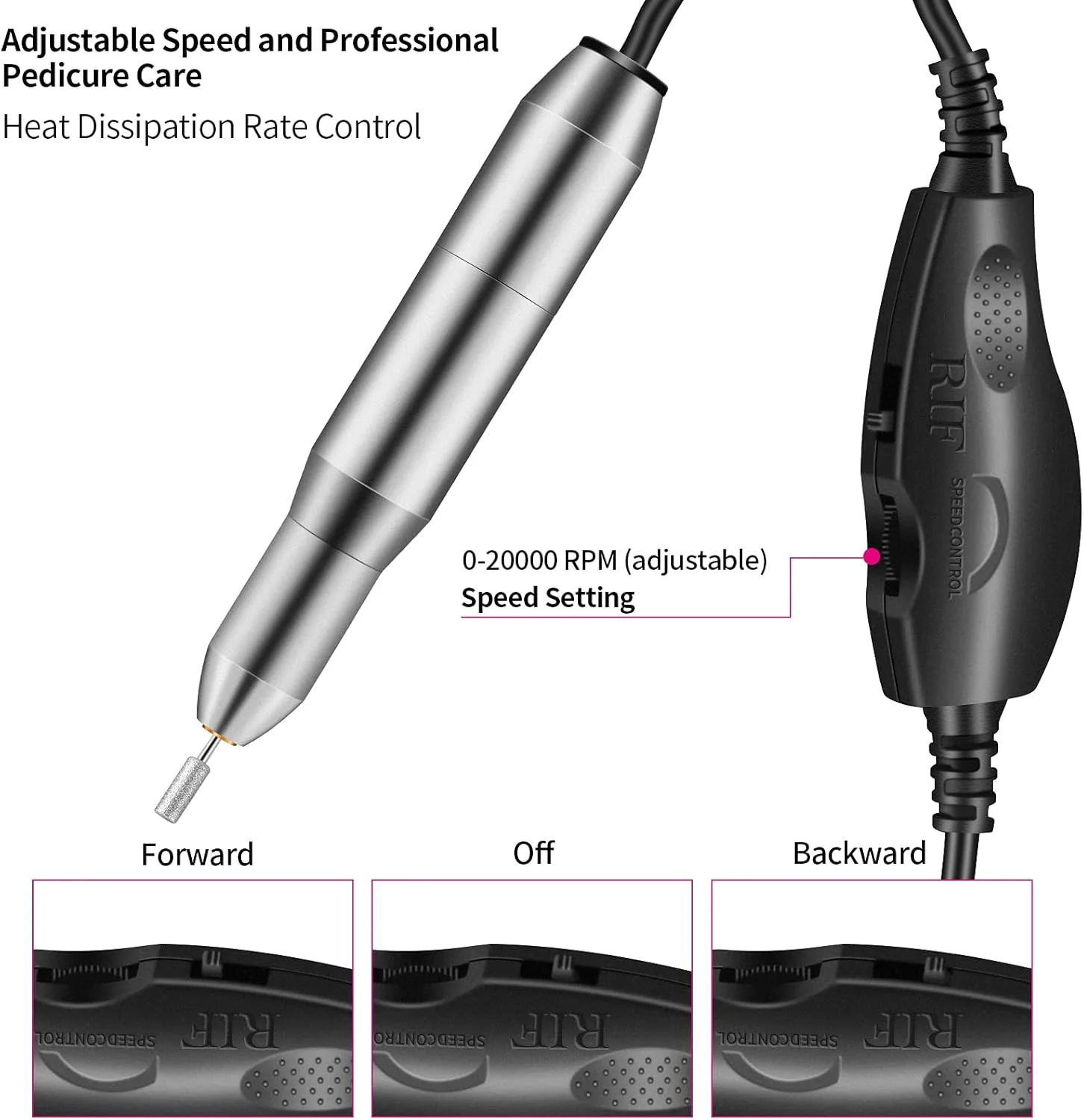 ست دریل ناخن، کیت دریل برقی قابل حمل DELIFO با 6 سری و 6 نوار سنباده، ابزار حرفه ای مانیکور پدیکور برای ناخن های اکریلیک، شکل دهی و پولیش، قابل شارژ USB (معمولی)