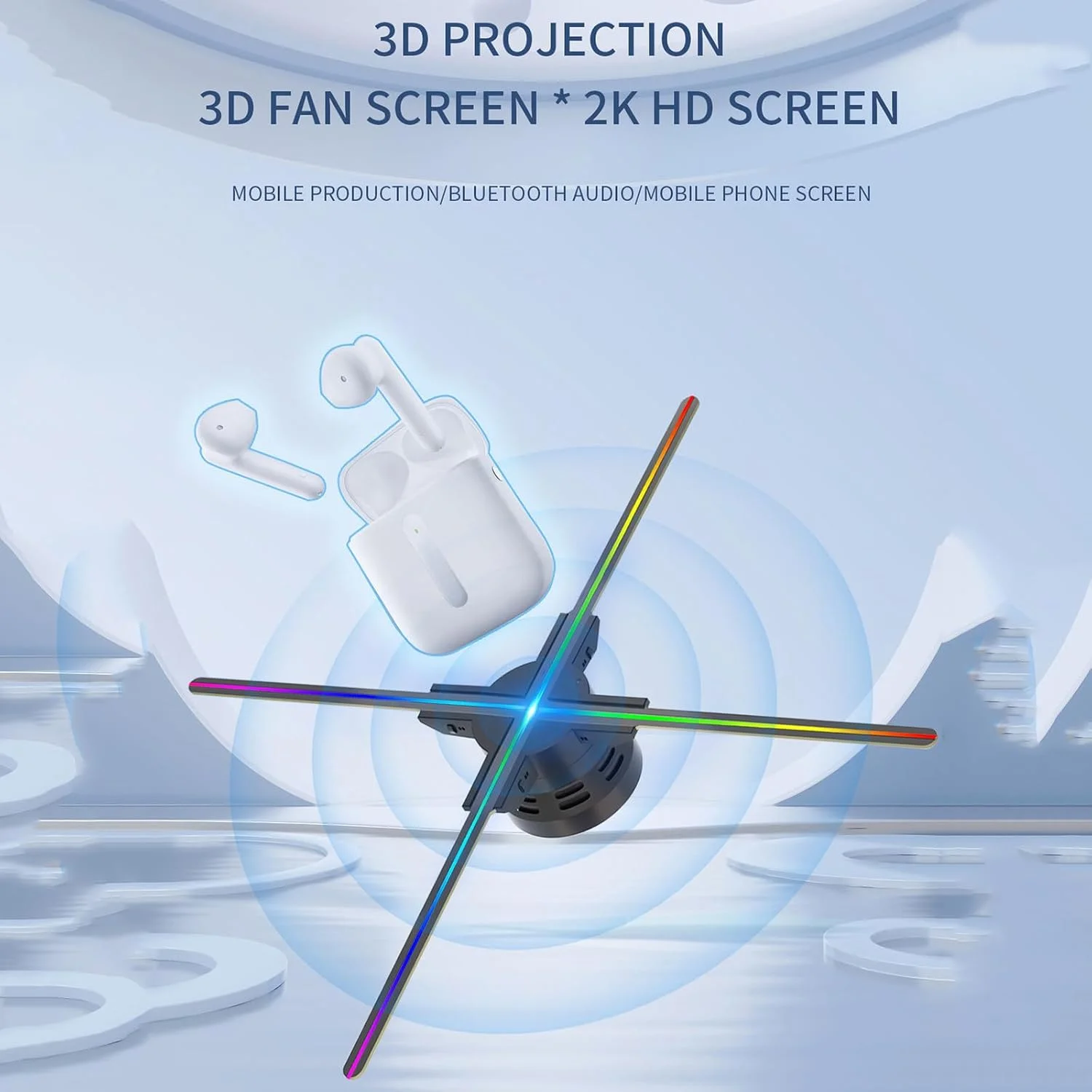 پروژکتور هولوگرام PacuM با قطر 52 سانتی متر، رزولوشن 2000 * 624، صفحه نمایش فن LED، دستگاه تبلیغاتی هولوگرافی دیواری با قابلیت اتصال به وای فای