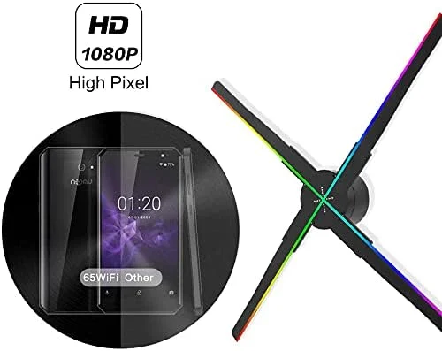 فن هولوگرام LOCZEK 52 سانتی متری WiFi، پروژکتور هولوگرافی، دستگاه تبلیغاتی LED سه بعدی، حافظه داخلی 8G، دارای 552 مهره لامپ، پشتیبانی از MP4/JPG برای تابلوهای فروشگاه، مهمانی، هالووین