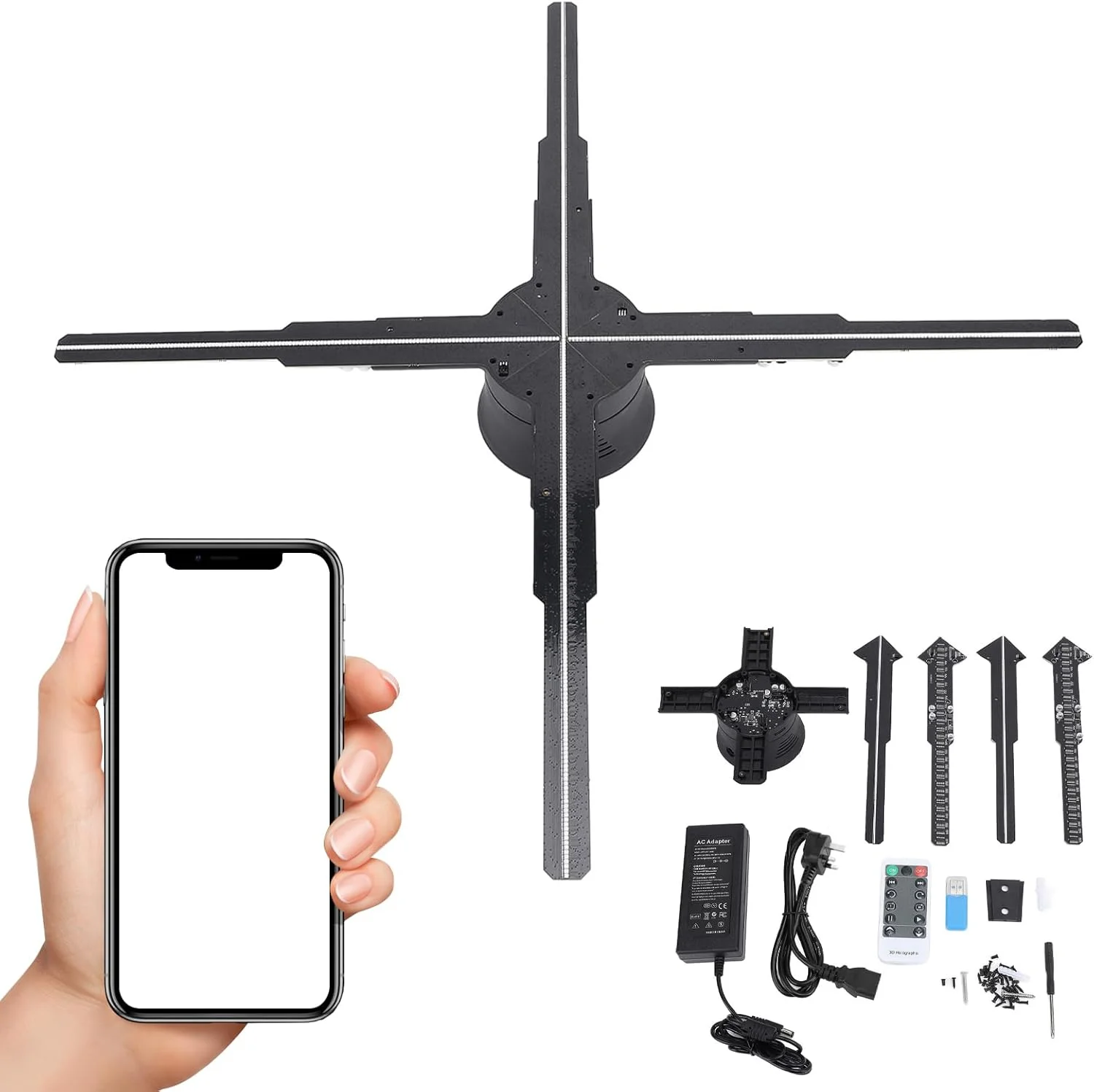 فن هولوگرام سه بعدی Jectse، پروژکتور تبلیغاتی نمایشگر سه بعدی 50 سانتی متری، پروژکتور ویدئویی هولوگرافیک با روشنایی قابل تنظیم 960P و 8 گیگابایت حافظه با 596 عدد چراغ LED (دوشاخه UK) فن هولوگرام سه بعدی Jectse، پروژکتور تبلیغاتی نمایشگر سه بعدی 50 سانتی متری، پروژکتور ویدئویی هولوگرافیک با روشنایی قابل تنظیم 960P و 8 گیگابایت حافظه با 596 عدد چراغ LED (دوشاخه UK)