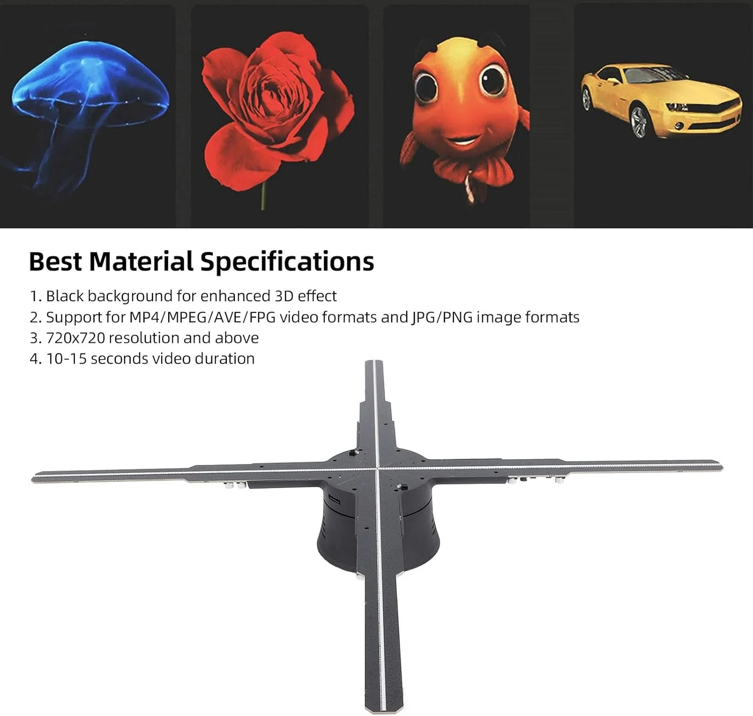 فن هولوگرام سه بعدی Jectse، پروژکتور تبلیغاتی نمایشگر سه بعدی 50 سانتی متری، پروژکتور ویدئویی هولوگرافیک با روشنایی قابل تنظیم 960P و 8 گیگابایت حافظه با 596 عدد چراغ LED (دوشاخه UK)