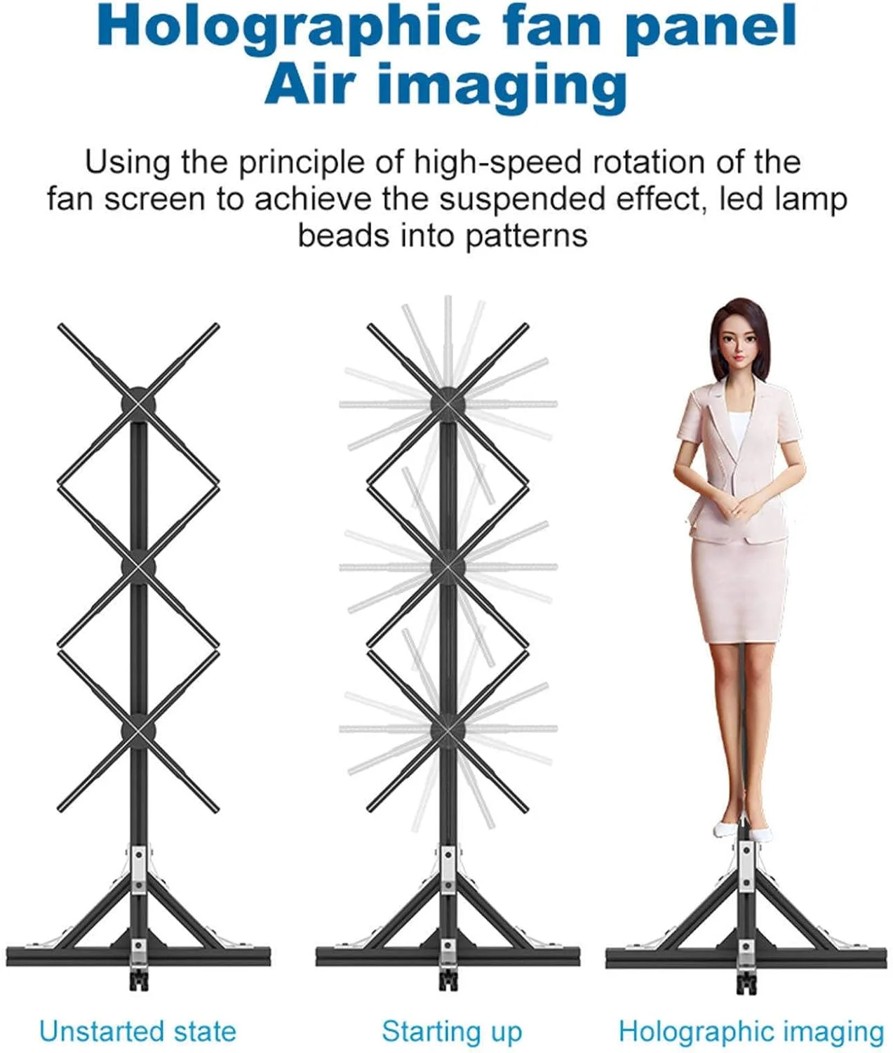 پروژکتور تبلیغاتی هولوگرافی سه بعدی، فن نمایشگر LED، نور علامت، تصویربرداری چرخشی، پشتیبانی از وای فای موبایل و کنترل از راه دور