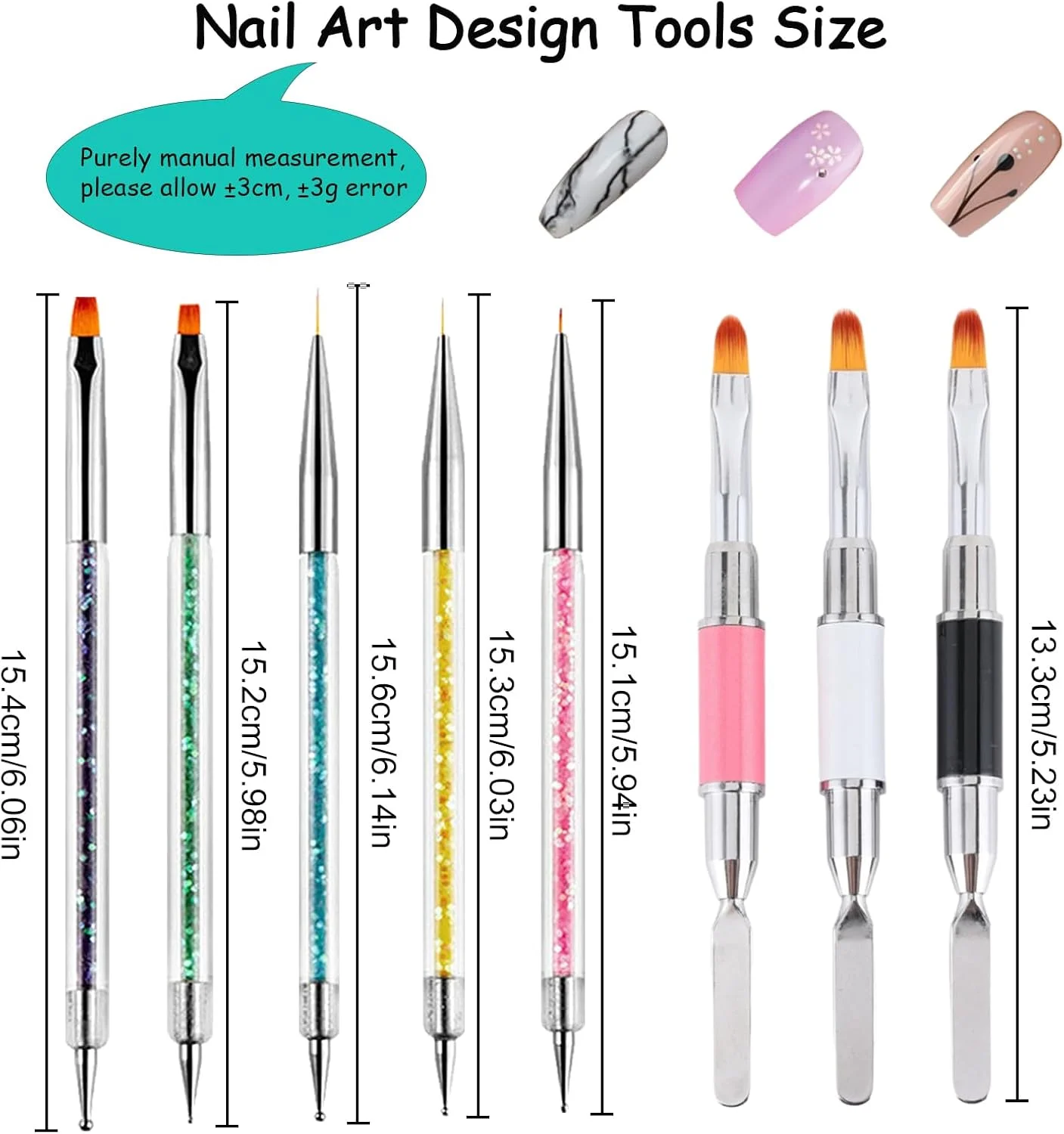 ست قلمو طراحی ناخن، 8 عدد قلمو دو طرفه اکریلیک و ابزار قلم مو انتخابگر برای طراحی ناخن با اکستنشن ناخن های اکریلیک ژل پلی ژل، قلموهای لاینر ظریف و قلم نقطه گذاری (6، 7، 8، 9، 11 میلی متر)