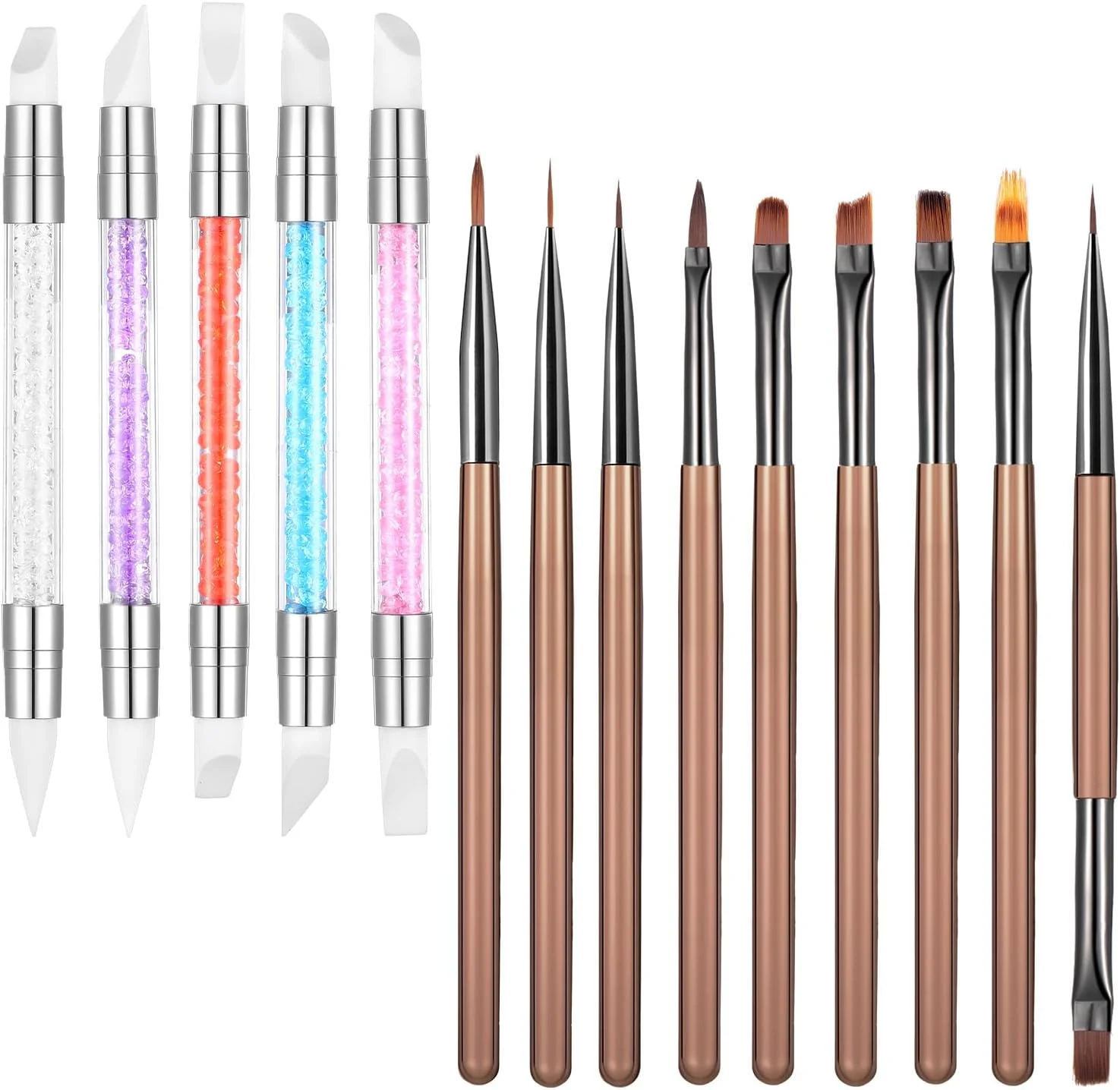 ست ۱۴ عددی قلم مو طراحی ناخن YBEATY، قلم موی طراحی ناخن، قلم موی اکریلیک، قلم موی دو طرفه طراحی ناخن، قلم موی ژل اکستنشن، قلم نقطه گذاری، مناسب سالن و استفاده خانگی