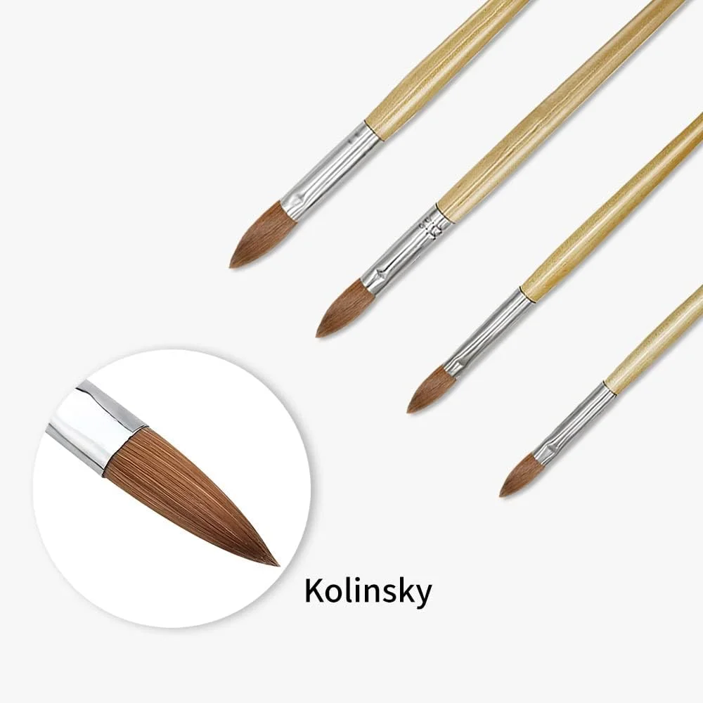 وییا قلم موی پودر اکریلیک مایع برای طراحی ناخن، قلم موی ژل UV، قلم موی حکاکی سایز 6/8/10/12/14، برس های ناخن دسته دار برای استفاده اکریلیک، اکستنشن ناخن و حکاکی (سایز 6)