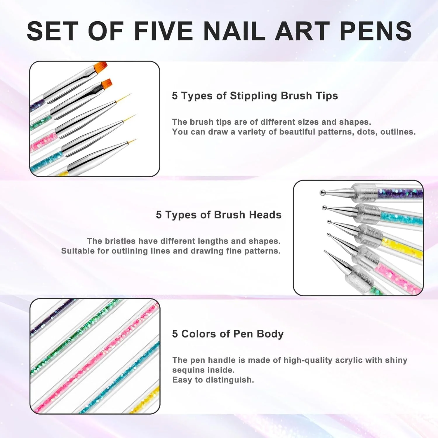 ست قلم موی ناخن 5 تکه Wosyoodo، ابزار نقطه گذاری طراحی ناخن، قلم موی طراحی ناخن، قلم موی ژل اکستنشن ناخن، قلم هنری ناخن اکریلیک دو طرفه حرفه ای برای نقطه گذاری، طراحی هنری ناخن با نقاشی ظریف ست قلم موی ناخن 5 تکه Wosyoodo، ابزار نقطه گذاری طراحی ناخن، قلم موی طراحی ناخن، قلم موی ژل اکستنشن ناخن، قلم هنری ناخن اکریلیک دو طرفه حرفه ای برای نقطه گذاری، طراحی هنری ناخن با نقاشی ظریف