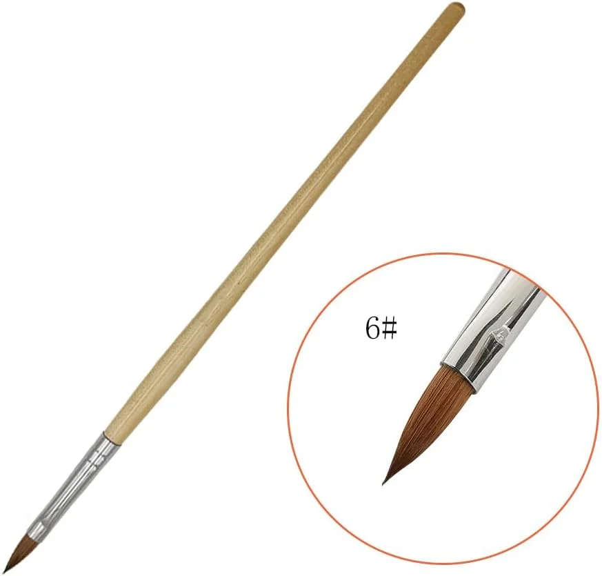 وییا قلم موی پودر اکریلیک مایع برای طراحی ناخن، قلم موی ژل UV، قلم موی حکاکی سایز 6/8/10/12/14، برس های ناخن دسته دار برای استفاده اکریلیک، اکستنشن ناخن و حکاکی (سایز 6)