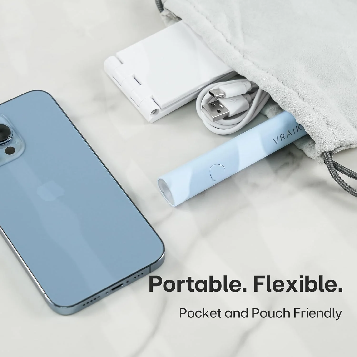 چراغ UV دستی VRAIKO Minicure برای ناخن های ژلی، لامپ UV ناخن قابل حمل با پایه، خشک کن ناخن LED کوچک قابل شارژ برای خشک کردن سریع (آبی)