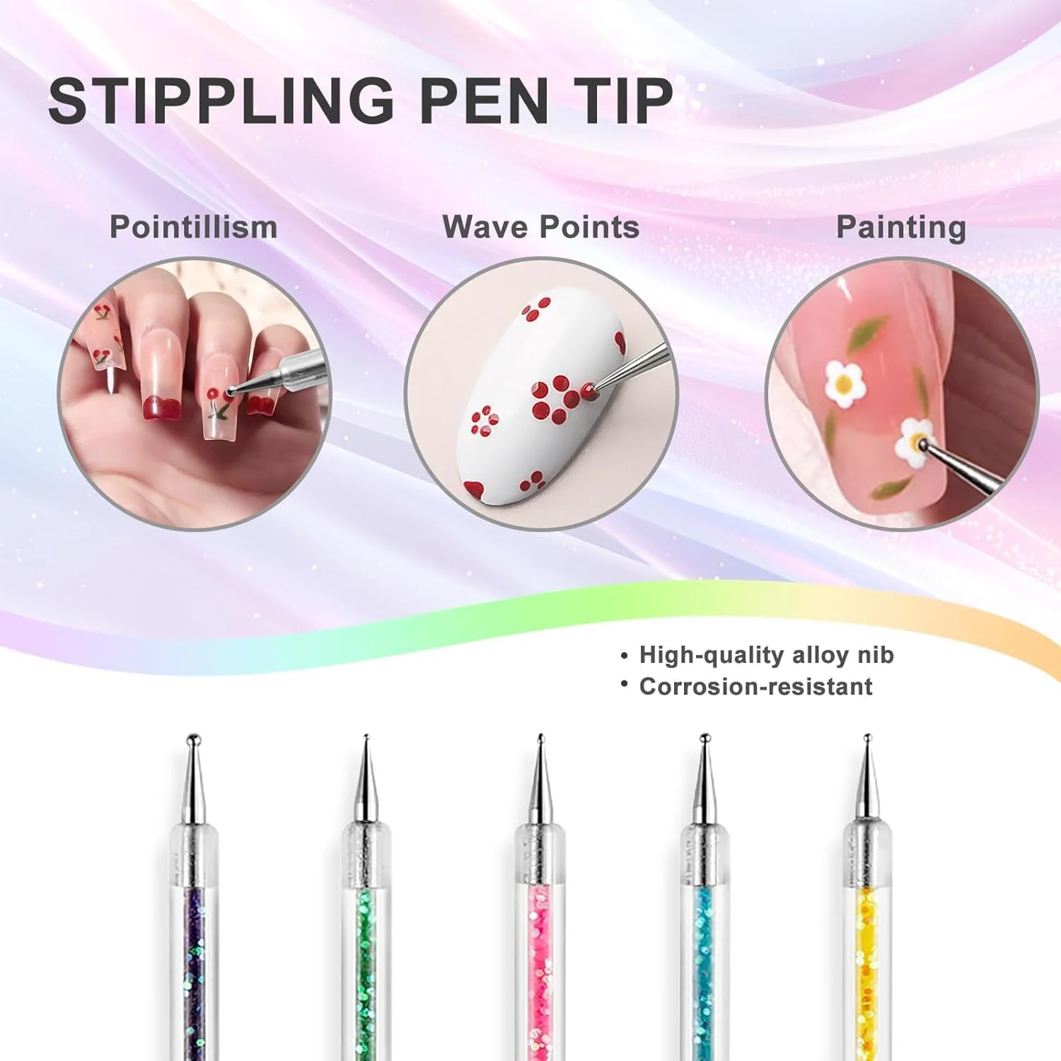 ست قلم موی ناخن 5 تکه Wosyoodo، ابزار نقطه گذاری طراحی ناخن، قلم موی طراحی ناخن، قلم موی ژل اکستنشن ناخن، قلم هنری ناخن اکریلیک دو طرفه حرفه ای برای نقطه گذاری، طراحی هنری ناخن با نقاشی ظریف ست قلم موی ناخن 5 تکه Wosyoodo، ابزار نقطه گذاری طراحی ناخن، قلم موی طراحی ناخن، قلم موی ژل اکستنشن ناخن، قلم هنری ناخن اکریلیک دو طرفه حرفه ای برای نقطه گذاری، طراحی هنری ناخن با نقاشی ظریف