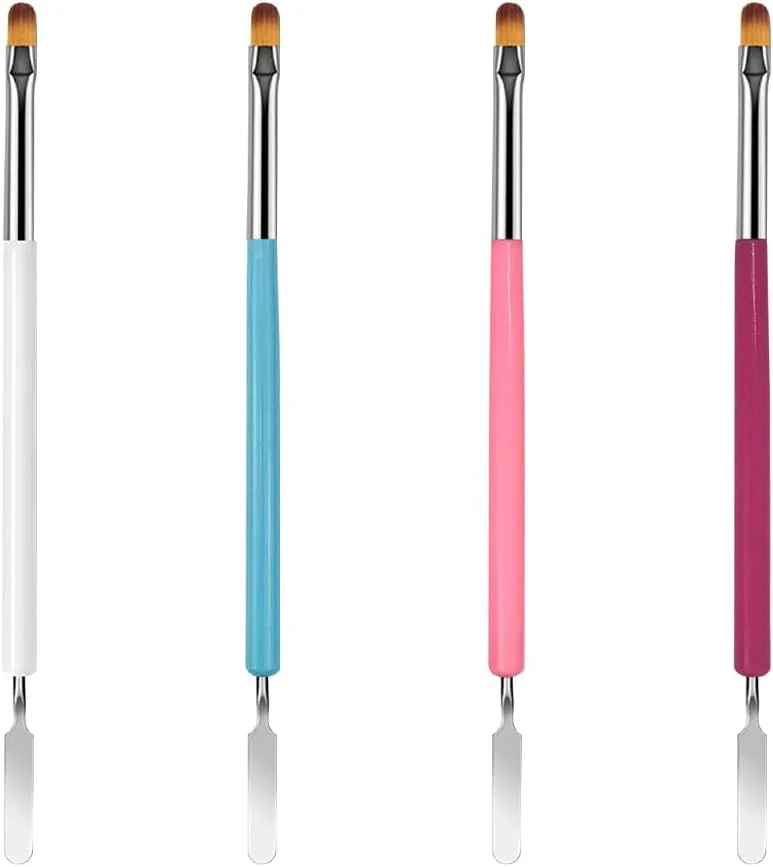 ست ۴ عددی برس ناخن TRKETK برای ژل ناخن، برس های دو طرفه برای ژل ناخن، ابزار طراحی ناخن تخت، قلم طراحی و هل دهنده برس برای ابزار اکستنشن ناخن ژلی DIY (۴ رنگ)