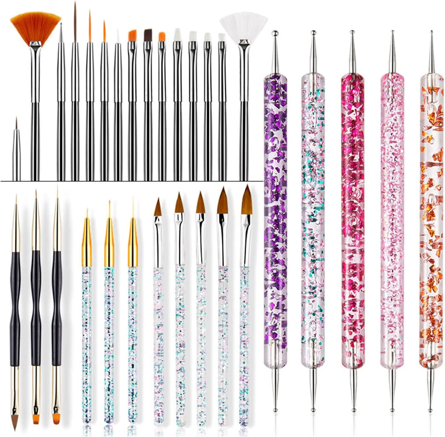 ست قلم موی طراحی ناخن 31 تکه TITA-DONG برای زنان، ست ابزار طراحی ناخن، ابزار نقطه گذاری ناخن برای اکستنشن ناخن، قلم طراحی ناخن، ست قلم موی ناخن