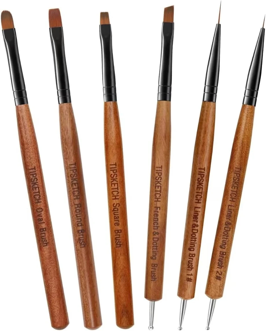 ست قلم موی طراحی ناخن Tipsketch، 6 عدد قلم موی طراحی ناخن شامل قلم موی خط چشم طراحی ناخن، قلم نقطه گذاری، قلم موی ژل اکستنشن ناخن، قلم موی فرانسوی حکاکی شده، قلم موی ژل بیلدر