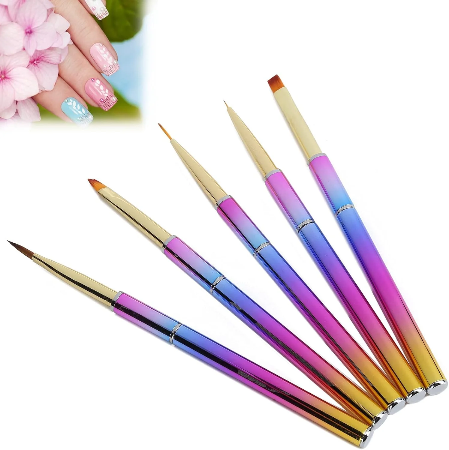 ست 5 عددی قلم طراحی ناخن، قلم طراحی ناخن لاک ژل، ابزار طراحی ناخن با قلم ژل اکستنشن ناخن، قلم ژل بیلدر برای سالن، مانیکور خانگی