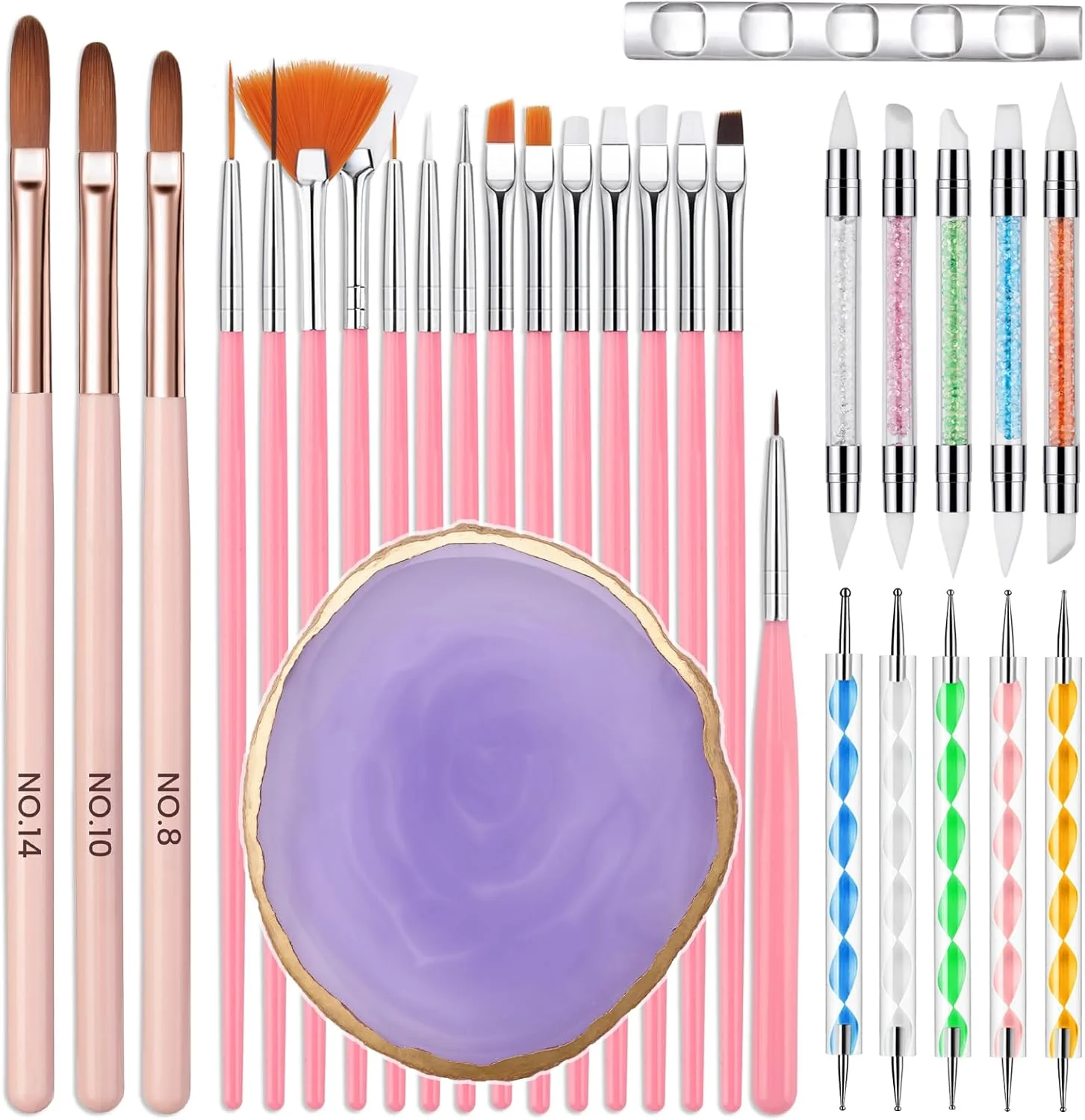ست برس ناخن برای ناخن های ژلی: ست 31 عددی ابزار طراحی ناخن، کیت طراحی ناخن با استند نمایش ناخن، پالت، برس سیلیکونی، قلم نقطه گذاری - برس ژل UV اکریلیک، لوازم جانبی ناخن برای DIY ناخن