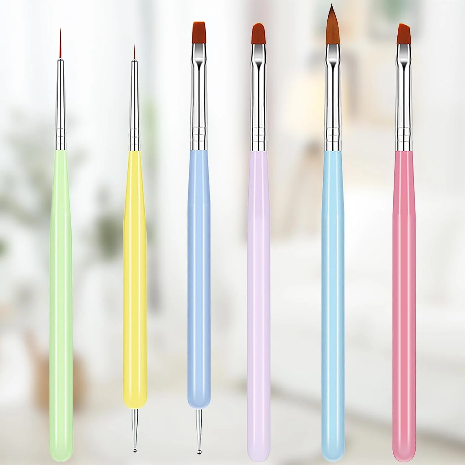 ست قلم موی طراحی ناخن با قلم طراحی لاک ژل: شامل قلم موی اکستنشن ناخن، ژل بیلدر، لاینر و ابزارهای نقطه گذاری برای هنر با کیفیت سالن در خانه