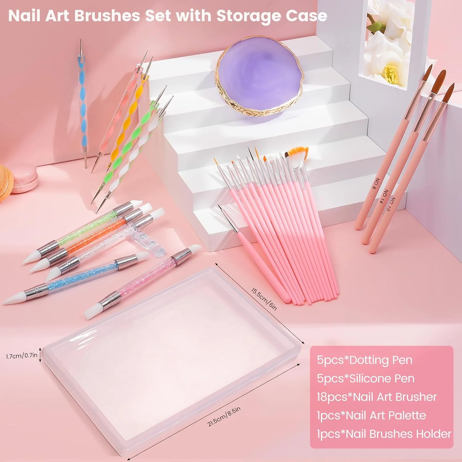 ست برس ناخن برای ناخن های ژلی: ست 31 عددی ابزار طراحی ناخن، کیت طراحی ناخن با استند نمایش ناخن، پالت، برس سیلیکونی، قلم نقطه گذاری - برس ژل UV اکریلیک، لوازم جانبی ناخن برای DIY ناخن