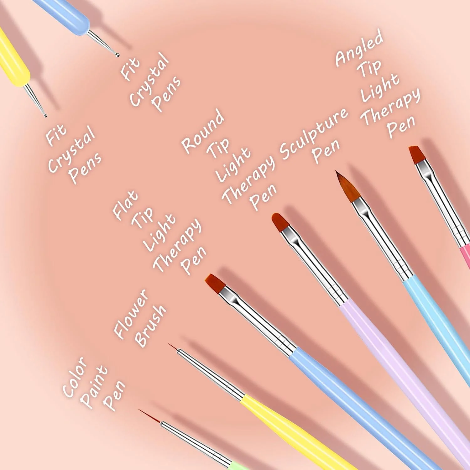 ست قلم موی طراحی ناخن با قلم طراحی لاک ژل: شامل قلم موی اکستنشن ناخن، ژل بیلدر، لاینر و ابزارهای نقطه گذاری برای هنر با کیفیت سالن در خانه