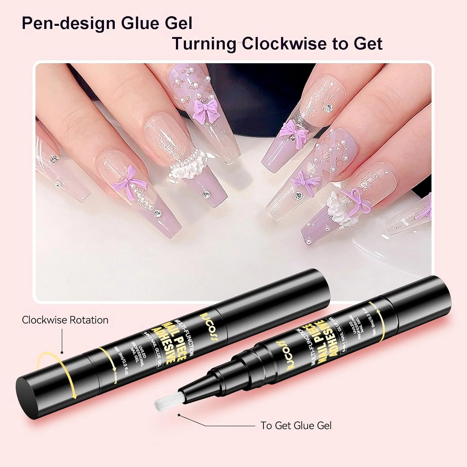 ست چسب ژل ناخن 2 عددی، قلم چسب ژل ناخن چند منظوره برای کاشت ناخن اکریلیک، نیاز به خشک شدن با UV/LED