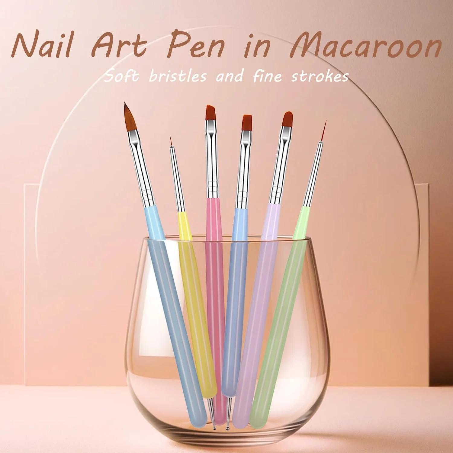 ست قلم موی طراحی ناخن با قلم طراحی لاک ژل: شامل قلم موی اکستنشن ناخن، ژل بیلدر، لاینر و ابزارهای نقطه گذاری برای هنر با کیفیت سالن در خانه