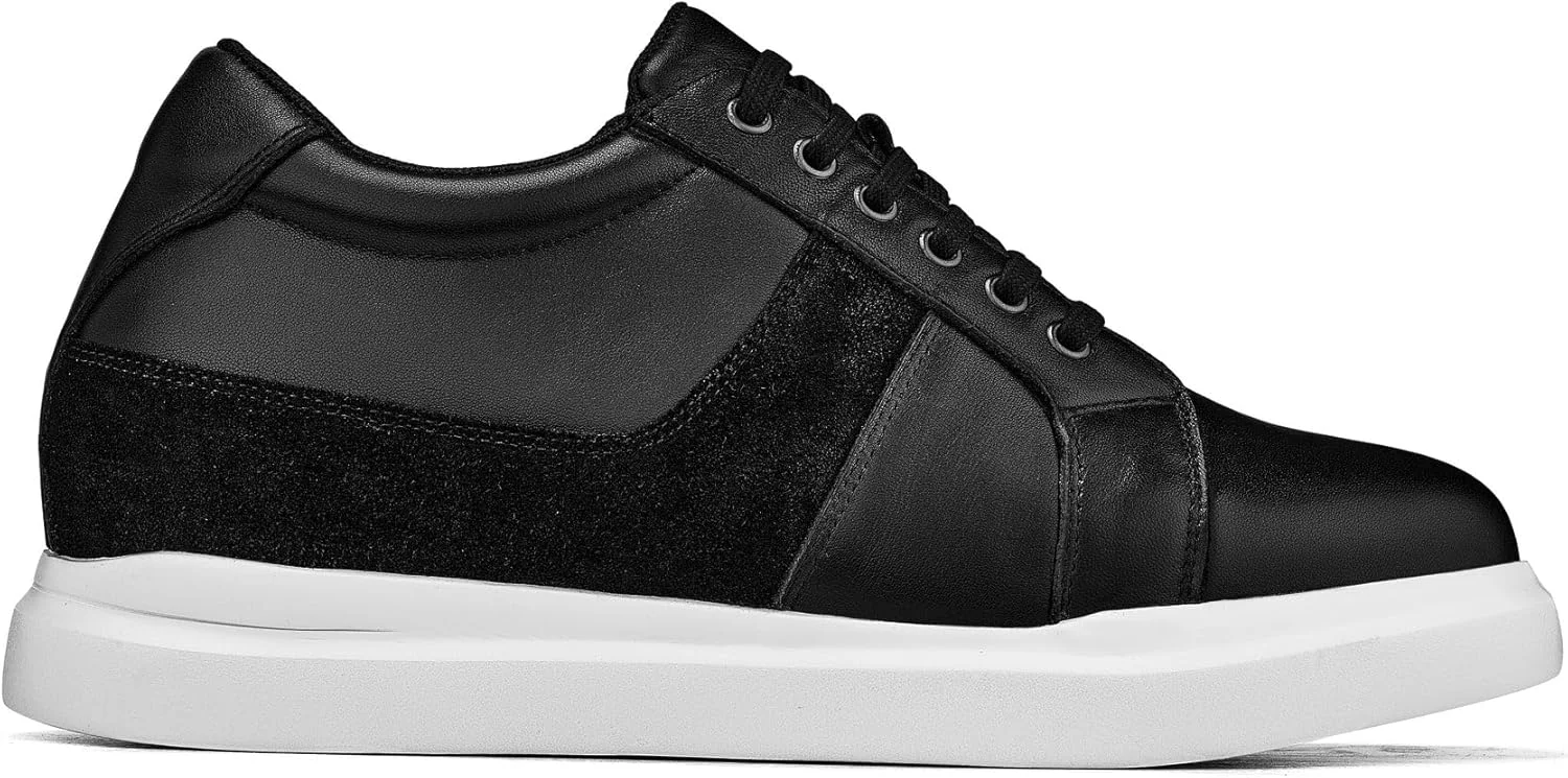 کفش‌های افزایش قد نامرئی مردانه CALTO - کفش‌های کتانی چرمی سبک و بنددار - افزایش قد 7.6 سانتی‌متر