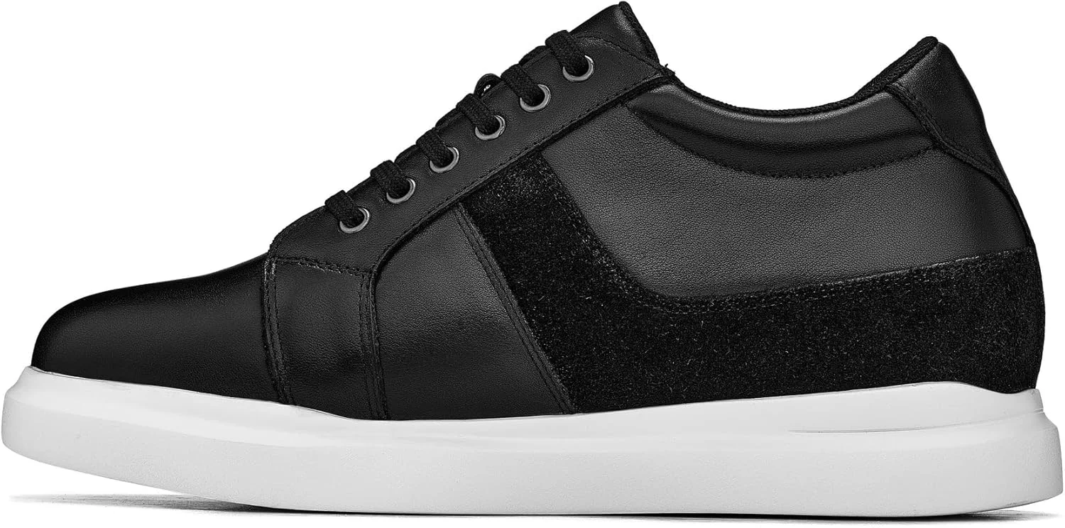 کفش‌های افزایش قد نامرئی مردانه CALTO - کفش‌های کتانی چرمی سبک و بنددار - افزایش قد 7.6 سانتی‌متر