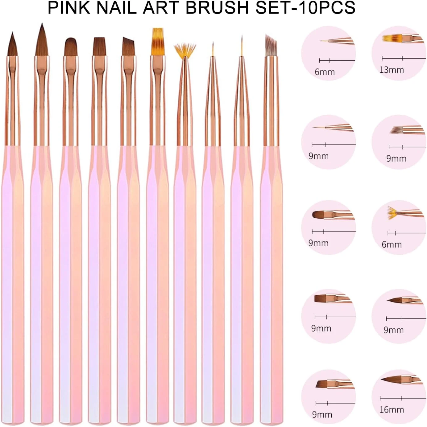 مجموعه 10 عددی قلمو طراحی ناخن GZMAYUEN، قلموهای ژل ناخن، قلم طراحی ناخن، ابزار طراحی، ابزار نقاشی شامل قلمو ژل اکستنشن ناخن، قلمو لاک ناخن و قلم داتینگ ناخن مناسب برای سالن های آرایشی