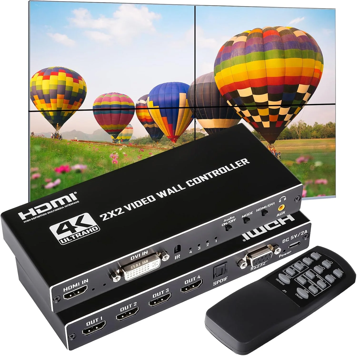کنترلر ویدئو وال 2x2، پردازنده ویدئو وال HDMI 4K با RS232، چرخش 180 درجه، چندین صفحه تلویزیون، 1 تصویر، 8 حالت اتصال 1x1، 2x2، 1x2، 1x3، 1x4، 2x1، 3x1، 4x1، 4 صفحه تلویزیون در 1 نمایشگر دیواری کنترلر ویدئو وال 2x2، پردازنده ویدئو وال HDMI 4K با RS232، چرخش 180 درجه، چندین صفحه تلویزیون، 1 تصویر، 8 حالت اتصال 1x1، 2x2، 1x2، 1x3، 1x4، 2x1، 3x1، 4x1، 4 صفحه تلویزیون در 1 نمایشگر دیواری