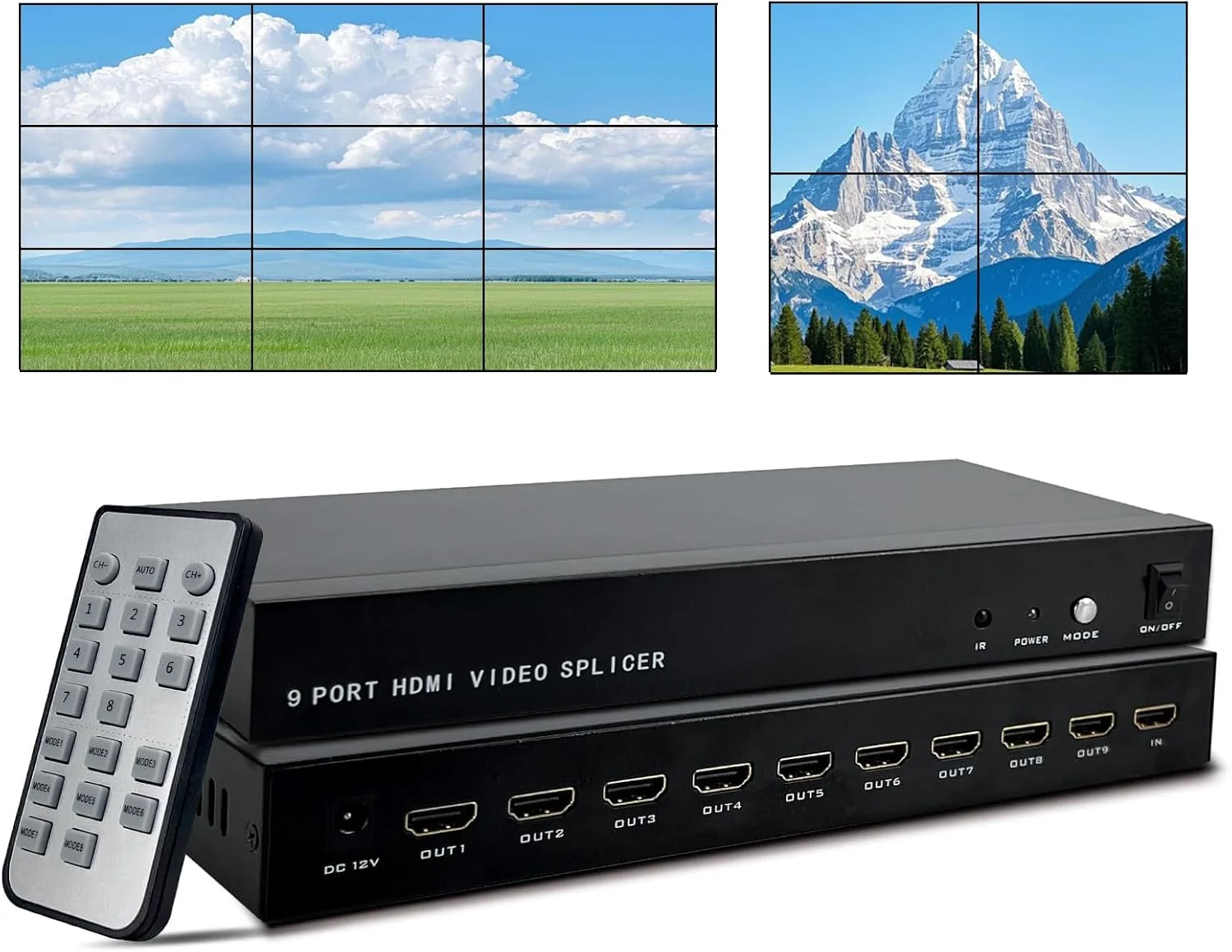 کنترلر ویدئو وال 4K ICUIXIAN، پشتیبانی از اتصال 3x3، 2x4، 2x3، 3x2، 2x2، پردازنده ویدئو وال 9 کاناله 4K با رزولوشن 1920P@60Hz، دارای 1 ورودی HDMI و 9 خروجی HDMI برای اتصال 9 نمایشگر