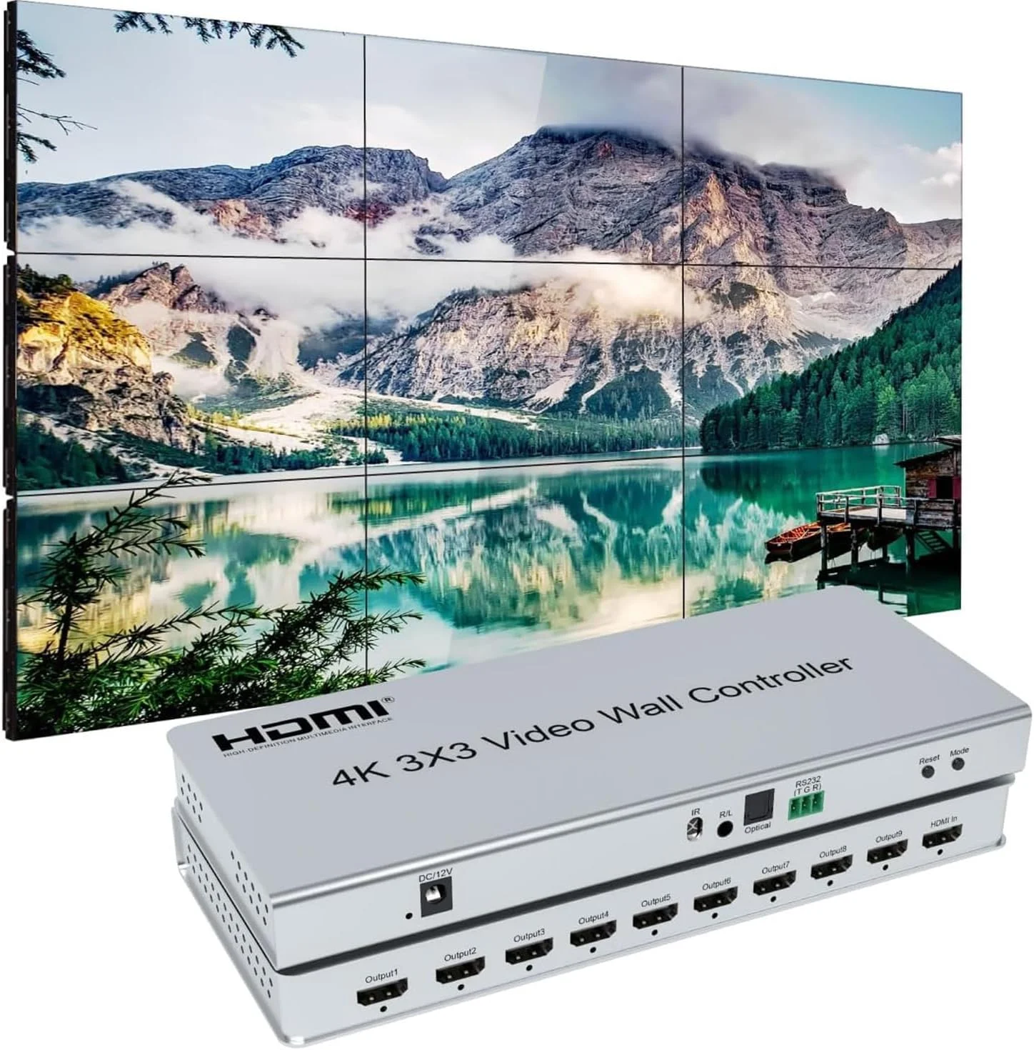 کنترلر دیوار ویدئویی 4K 3x3 GKRONG، پردازنده دیوار ویدئویی 9 کاناله، خروجی صدا، کنترل از راه دور و RS232، دکمه های فشاری، 13 حالت نمایش 2x1، 2x2، 2x3، 2x4، 3x1، 3x2، 3x3، 4x1، 4x2 کنترلر دیوار ویدئویی 4K 3x3 GKRONG، پردازنده دیوار ویدئویی 9 کاناله، خروجی صدا، کنترل از راه دور و RS232، دکمه های فشاری، 13 حالت نمایش 2x1، 2x2، 2x3، 2x4، 3x1، 3x2، 3x3، 4x1، 4x2