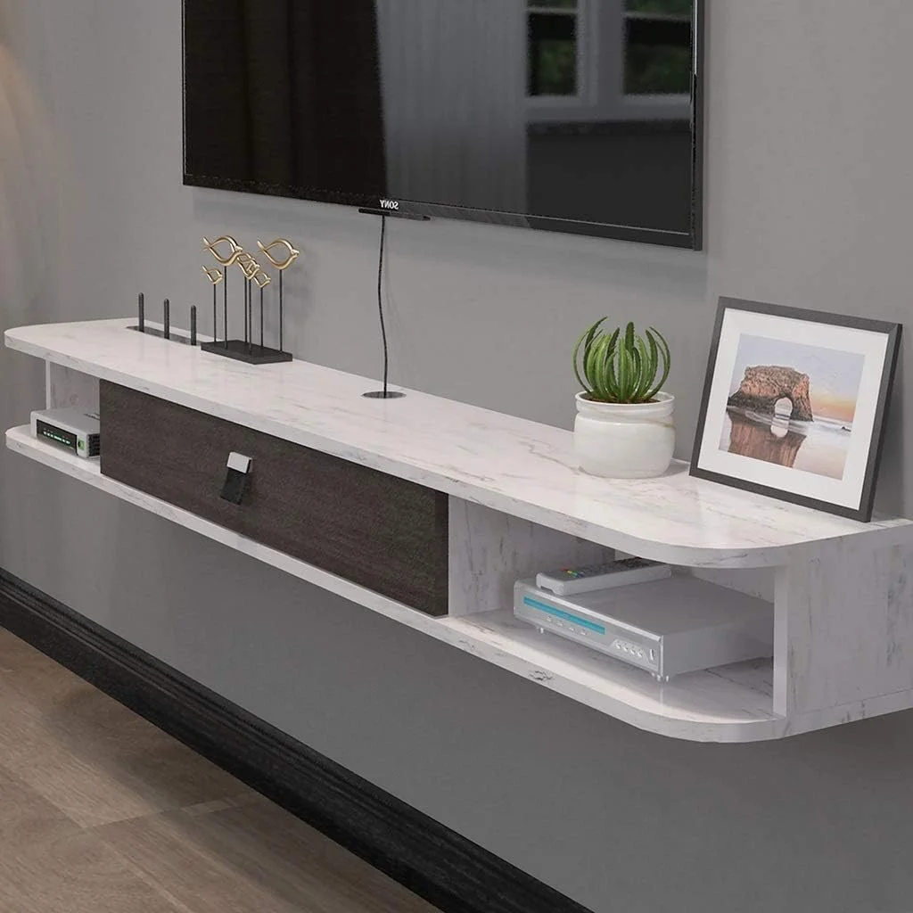 شلف شناور دیواری، شلف دیواری شناور با کشوها و واحدهای ذخیره سازی، کنسول صوتی/تصویری، کنسول رسانه، کنسول بازی، واحد قفسه بندی برای جعبه کابل، روتر، ریموت، پخش کننده DVD شلف شناور دیواری، شلف دیواری شناور با کشوها و واحدهای ذخیره سازی، کنسول صوتی/تصویری، کنسول رسانه، کنسول بازی، واحد قفسه بندی برای جعبه کابل، روتر، ریموت، پخش کننده DVD