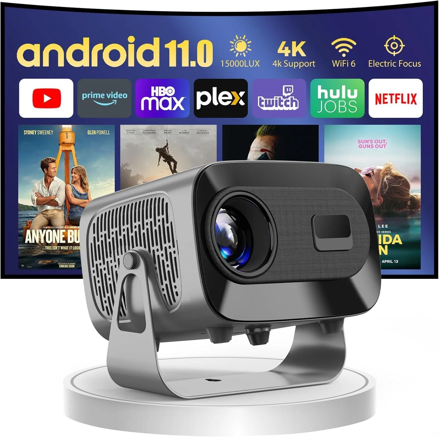 پروژکتور A10 PLUS – اندروید 11.0، فوکوس الکتریکی، WiFi 6، اصلاح زاویه خودکار، 15000 لومن با پشتیبانی از Full HD 1080P، پروژکتور فیلم با قابلیت تنظیم زاویه 360 درجه برای سینمای خانگی پروژکتور A10 PLUS – اندروید 11.0، فوکوس الکتریکی، WiFi 6، اصلاح زاویه خودکار، 15000 لومن با پشتیبانی از Full HD 1080P، پروژکتور فیلم با قابلیت تنظیم زاویه 360 درجه برای سینمای خانگی