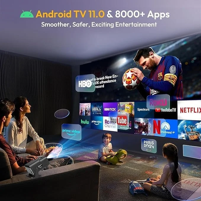 پروژکتور اندروید 11 - HY320 4K Native 1080p با 390 انسی لومن، وای فای 6 دوگانه و BT5.0 برای تجربه سینمای قابل حمل در فضای باز پروژکتور اندروید 11 - HY320 4K Native 1080p با 390 انسی لومن، وای فای 6 دوگانه و BT5.0 برای تجربه سینمای قابل حمل در فضای باز