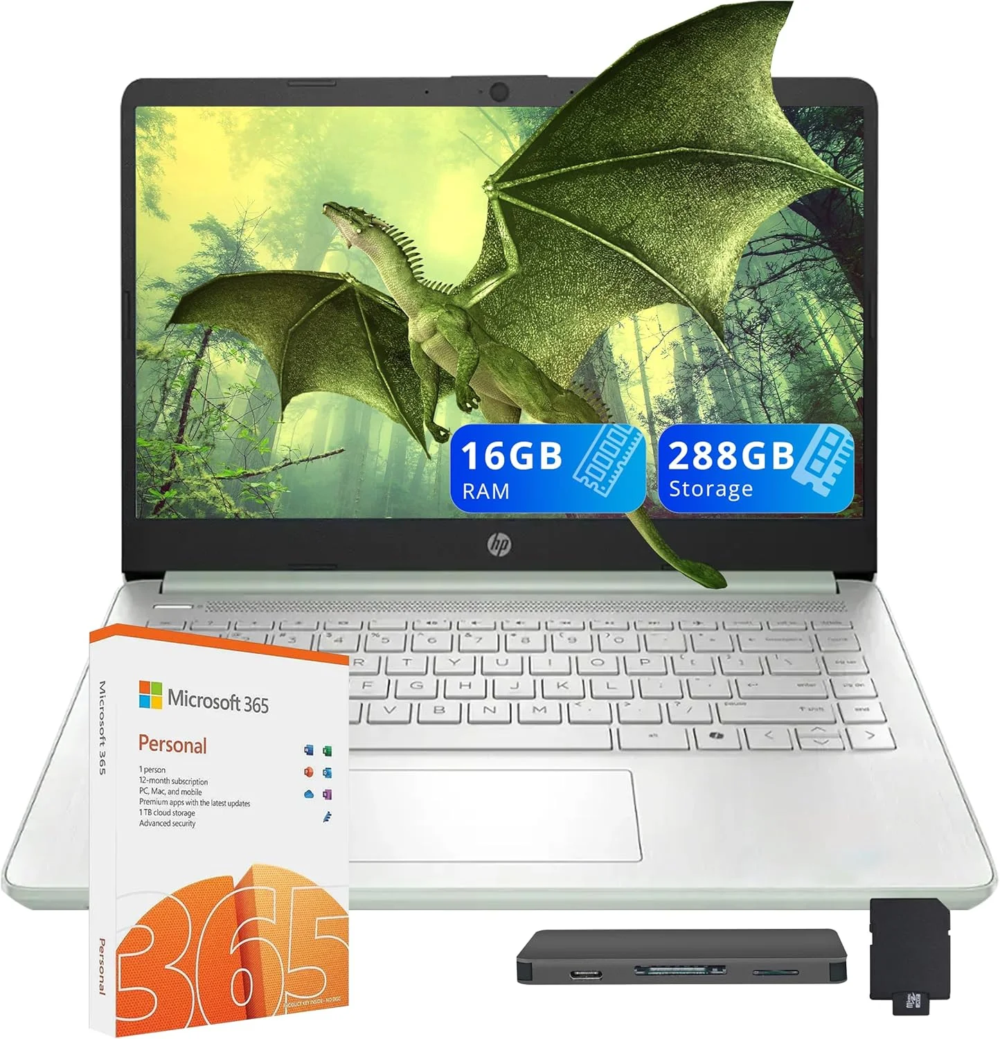 لپ تاپ پرچمدار 14 اینچی HD دانشجویی و تجاری HP با آفیس 365 یک ساله و هوش مصنوعی، پردازنده Intel N150 (بهتر از i3-1115G4)، 16 گیگابایت رم، 288 گیگابایت حافظه (128 گیگابایت UFS + 160 گیگابایت داکینگ)، وب کم، بلوتوث، ویندوز 11s، سبز