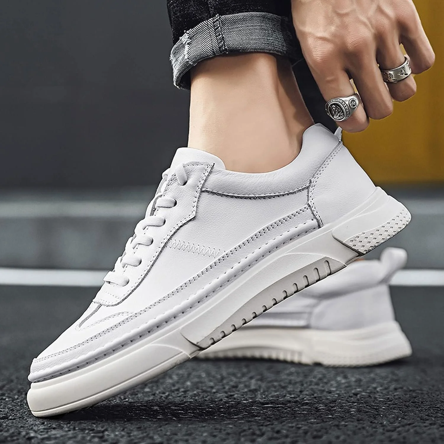 کفش مردانه BUYUP، کفش های سفید مردانه، کفش های تخت مردانه کلاسیک، کفش های تخت پاییزه با رویه کوتاه، کفش های کتانی مد روز (رنگ: Hortel، سایز: 7.5-US)