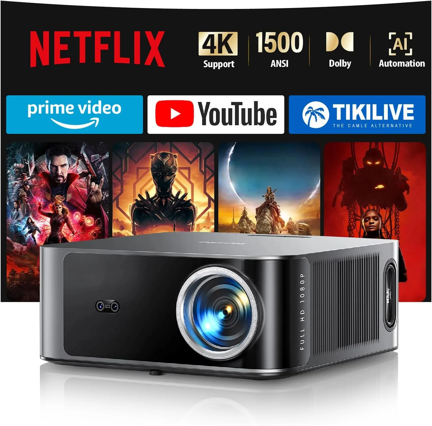 پروژکتور هوشمند [1200 ANSI/دارای مجوز نتفلیکس/36W صدای دالبی] با WiFi 6 و بلوتوث دو طرفه، فوکوس خودکار و Keystone، پروژکتور فیلم فضای باز TOPTRO X9 با پشتیبانی از 4K، خاکستری