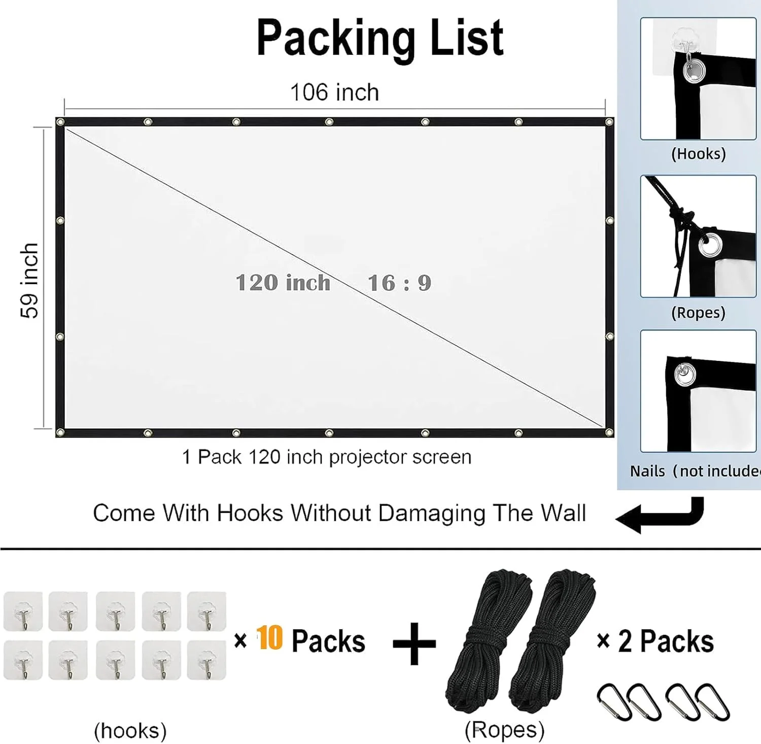 پرده نمایش پروژکتور 120 اینچی IS MUHE، پرده نمایش فیلم 16:9 تاشو و قابل حمل ضد چروک، پرده نمایش دو طرفه ویدئویی برای داخل و خارج از خانه، مهمانی، دفتر، کلاس درس