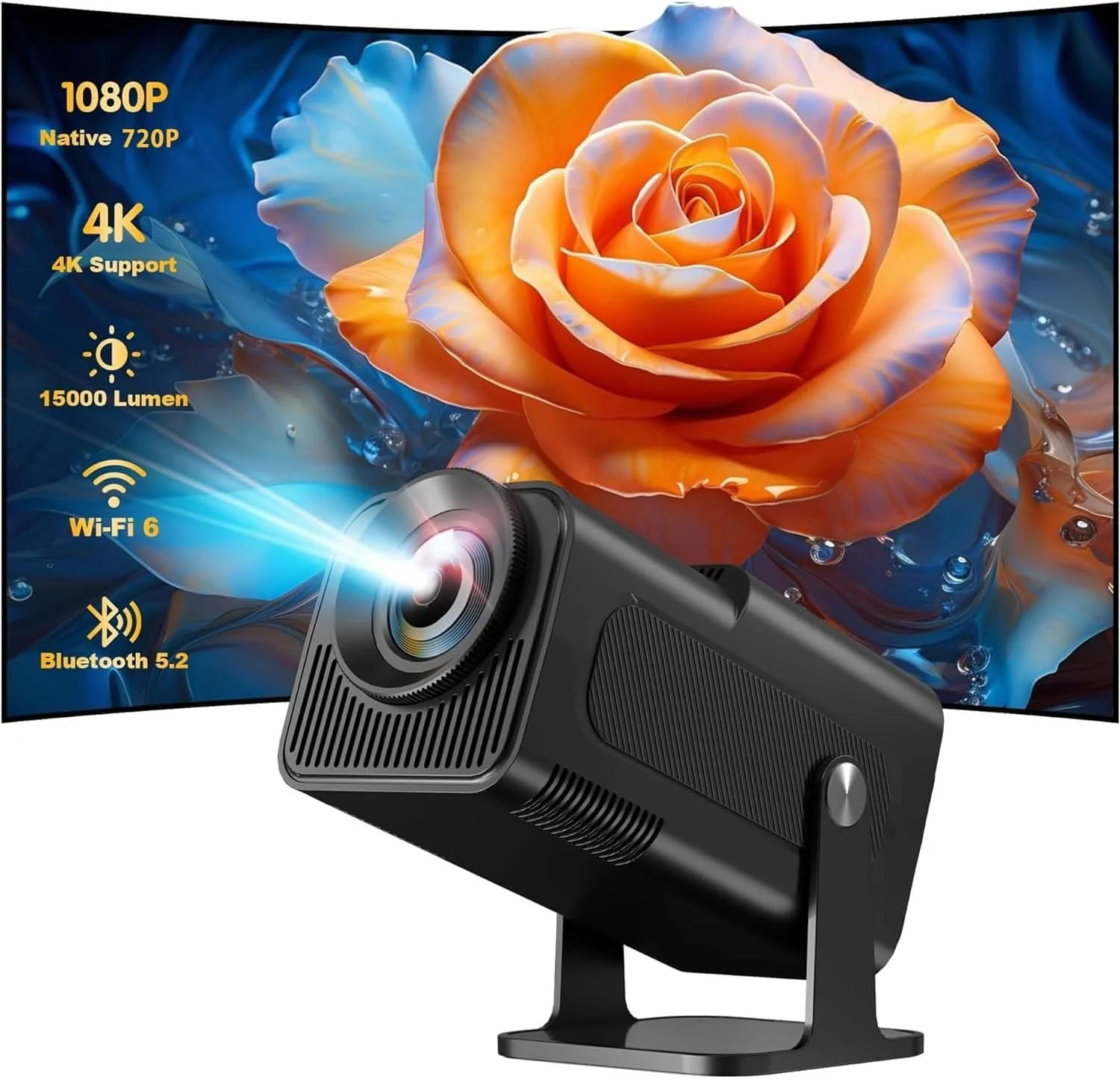 پروژکتور هوشمند HY320 4K با رزولوشن اصلی 1080p، روشنایی 390 انسی لومن، WiFi6 و بلوتوث 5.0، اندروید 11 پروژکتور هوشمند HY320 4K با رزولوشن اصلی 1080p، روشنایی 390 انسی لومن، WiFi6 و بلوتوث 5.0، اندروید 11