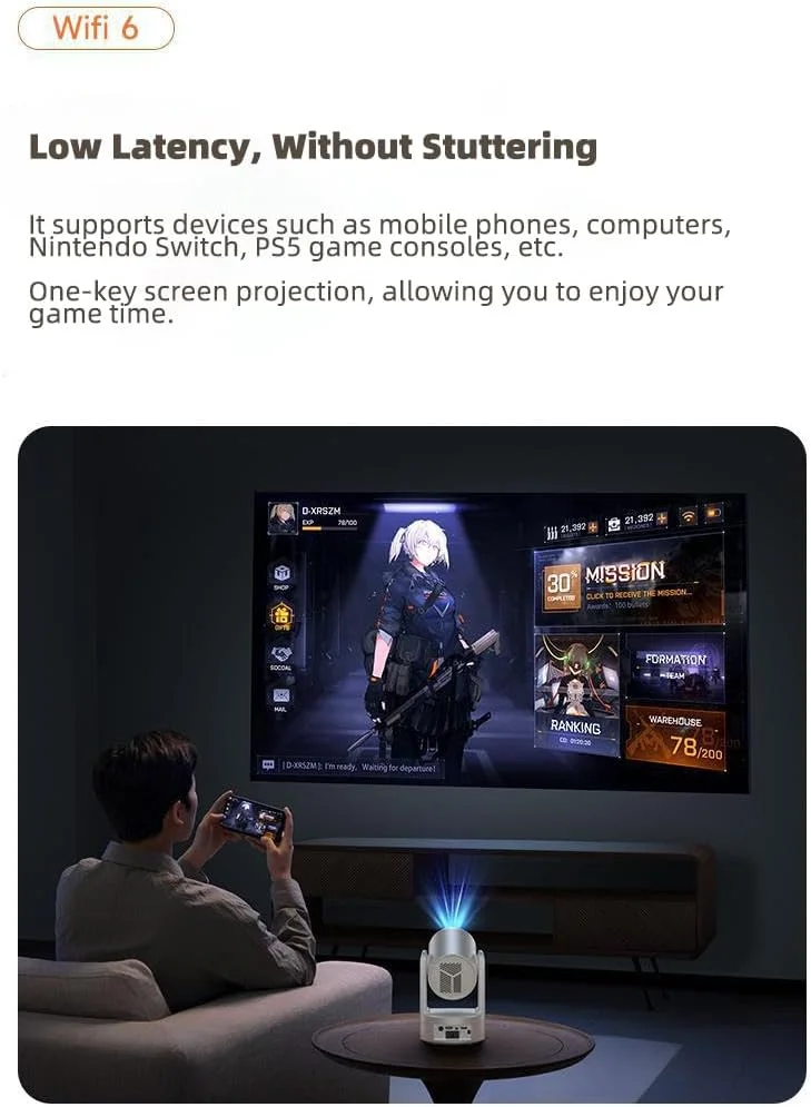 پروژکتور مینی قابل حمل – پروژکتور هوشمند پیکو 3D با WiFi، بلندگوهای داخلی، اندازه جیبی برای خانه، فضای باز، تجارت و آموزش