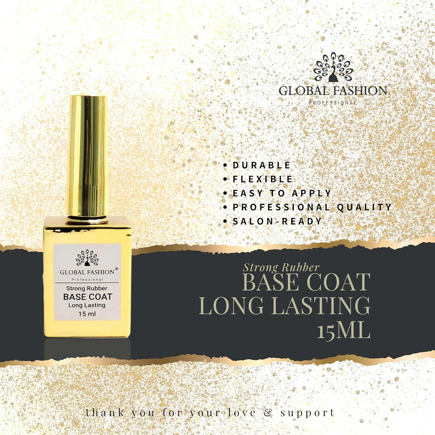 ژل بیس کاور رابر قوی گلوبال فشن | بیس لاک ژل با ماندگاری طولانی برای درخشش بدون لب پر شدن، تقویت کننده ناخن های ضعیف و شکننده، ارتقاء سلامت ناخن (بیس کاور رابر قوی، 15 میلی لیتر)