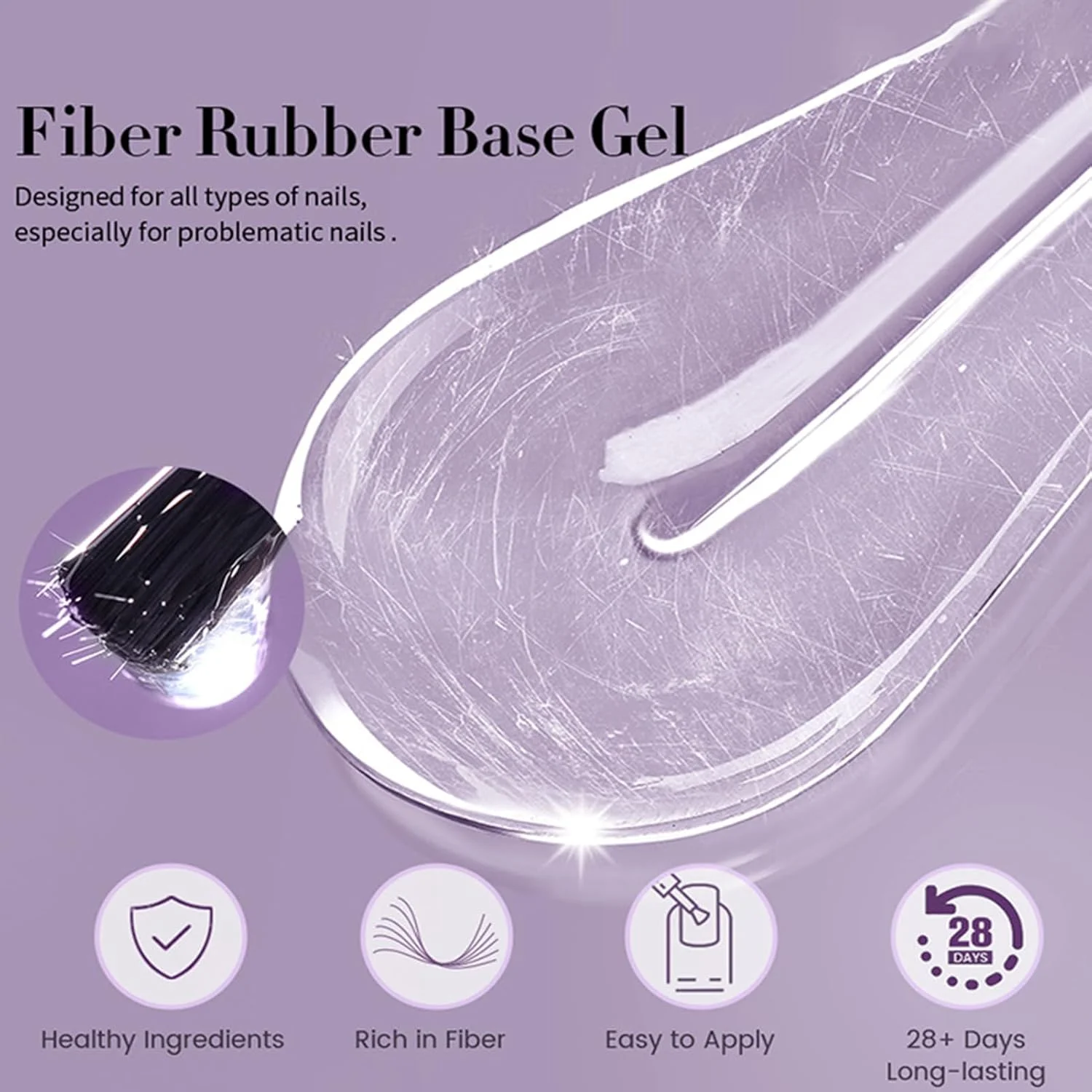 لاک ژل بیس، لاک ژل بیس لاستیکی فایبر گلاس شفاف | نیاز به خشک شدن با UV LED، لوازم جانبی مانیکور پدیکور شفاف قابل خیساندن برای مسافرت، منزل، فضای باز، سالن