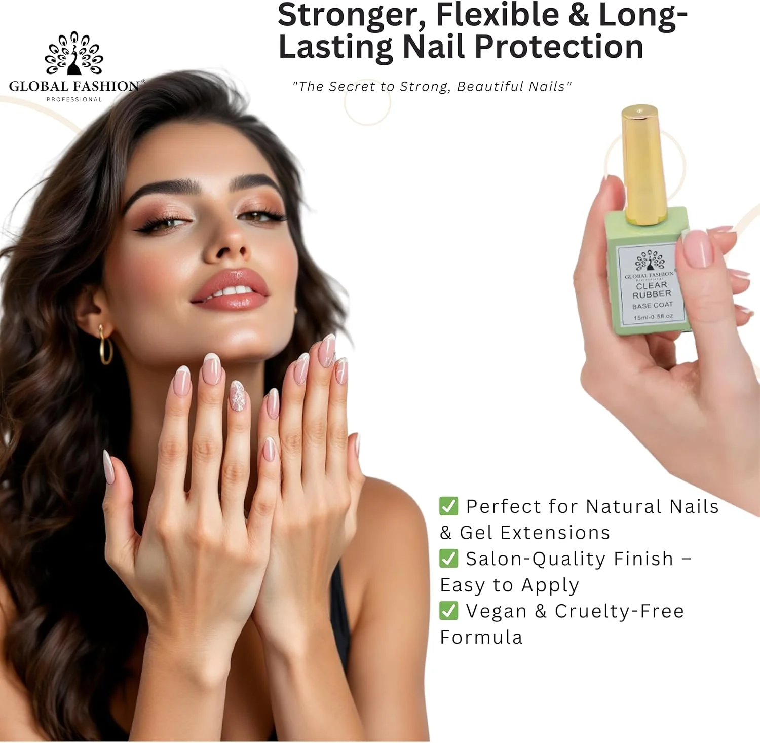 ژل بیس رابر شفاف حرفه ای گلوبال فشن - لاک ژل خیسانده شونده UV/LED، چسبندگی قوی، انعطاف پذیر و بادوام، فرمول تقویت کننده ناخن، 15 میلی لیتر | مقاوم در برابر زرد شدن و لب پر شدن ژل بیس رابر شفاف حرفه ای گلوبال فشن - لاک ژل خیسانده شونده UV/LED، چسبندگی قوی، انعطاف پذیر و بادوام، فرمول تقویت کننده ناخن، 15 میلی لیتر | مقاوم در برابر زرد شدن و لب پر شدن