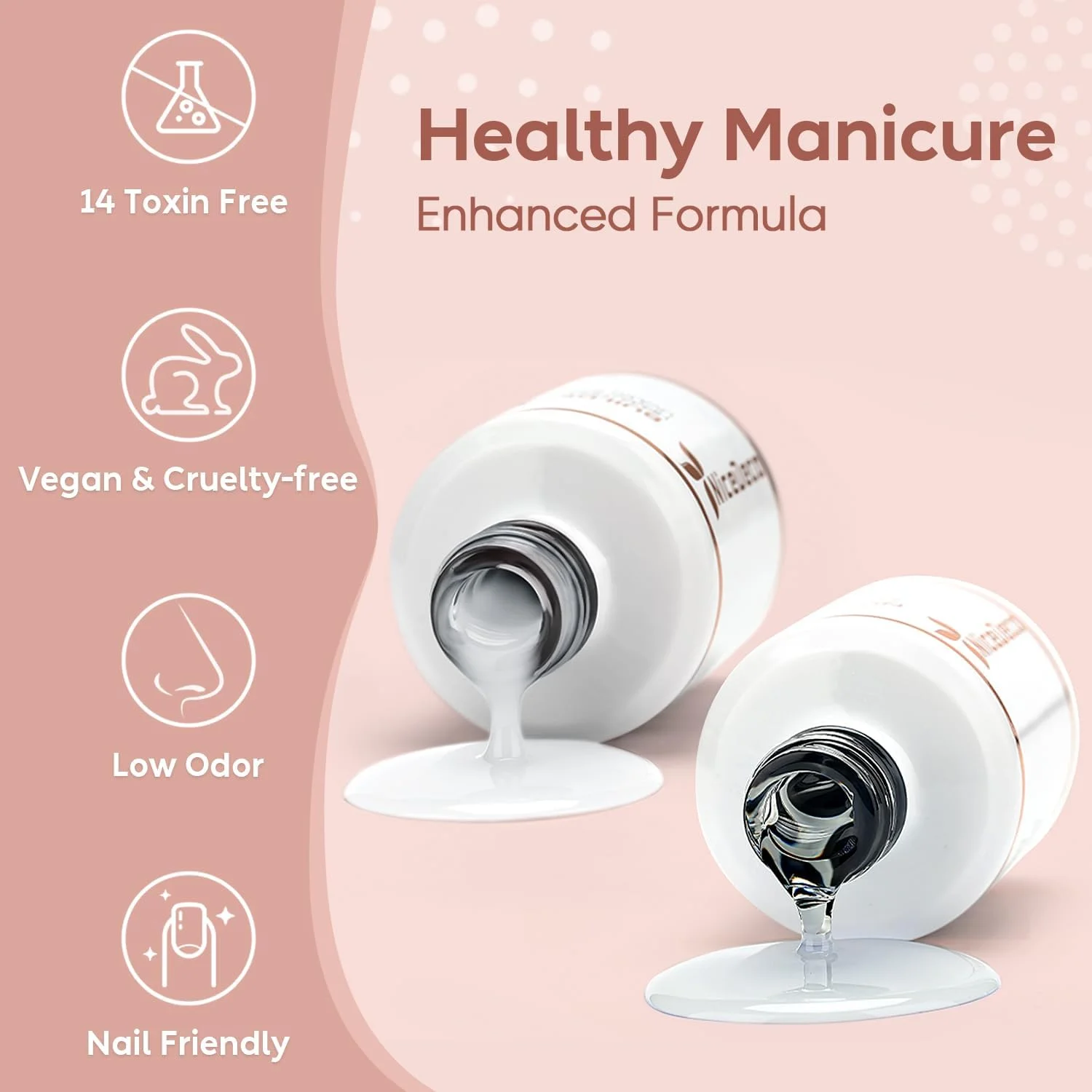 ست لاک ژل بیس بیلدر Nicedeco Hema Free، بدون تست حیوانی، وگان، شامل 2 عدد 15 میل، رنگ سفید و بی رنگ، قابل استفاده با LED و UV، مناسب برای مانیکور (2-6) ست لاک ژل بیس بیلدر Nicedeco Hema Free، بدون تست حیوانی، وگان، شامل 2 عدد 15 میل، رنگ سفید و بی رنگ، قابل استفاده با LED و UV، مناسب برای مانیکور (2-6)