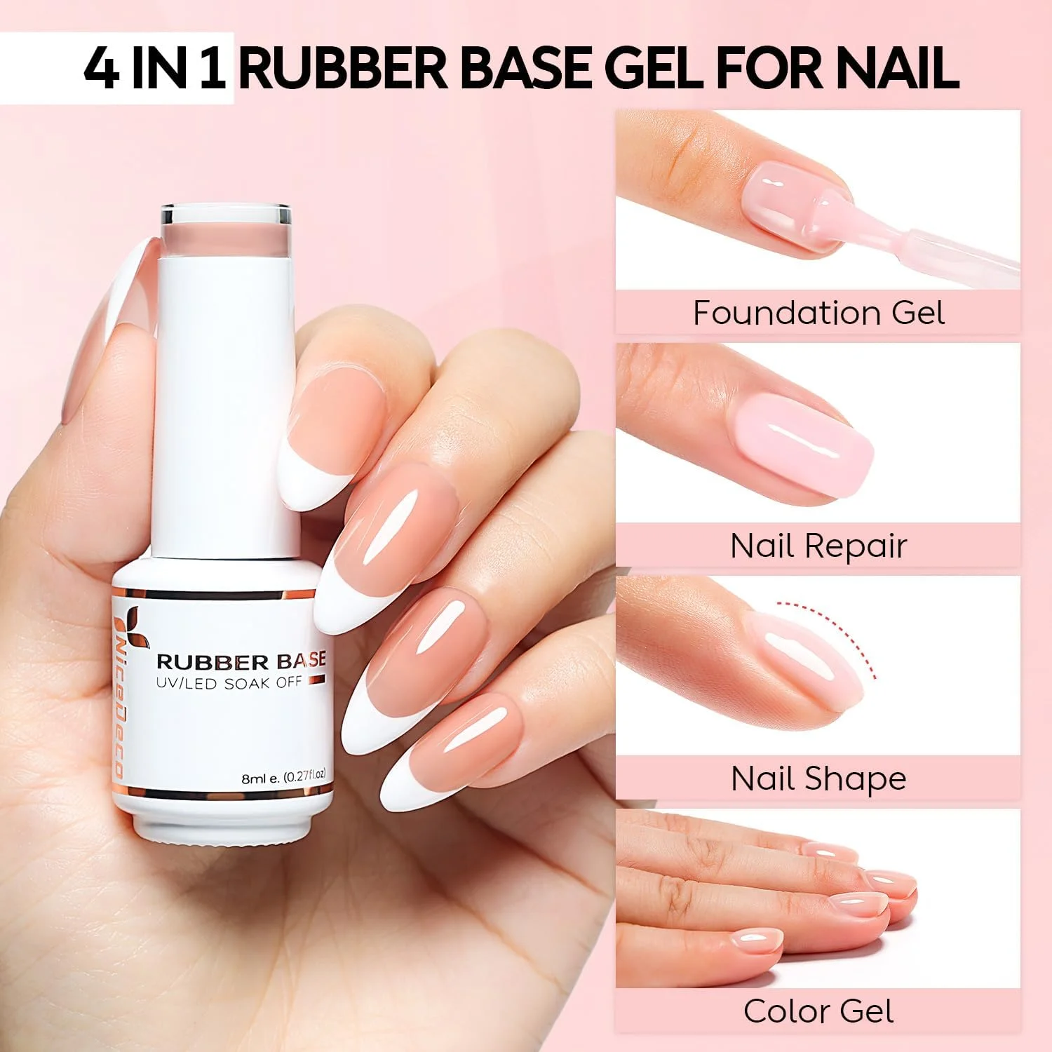 لاک ژل پایه رابر بدون Hema نایس دکو برای ناخن، 6 عدد، بدون تست حیوانی، وگان، تقویت کننده ناخن، ست لاک ژل ناخن صورتی کالباسی 35