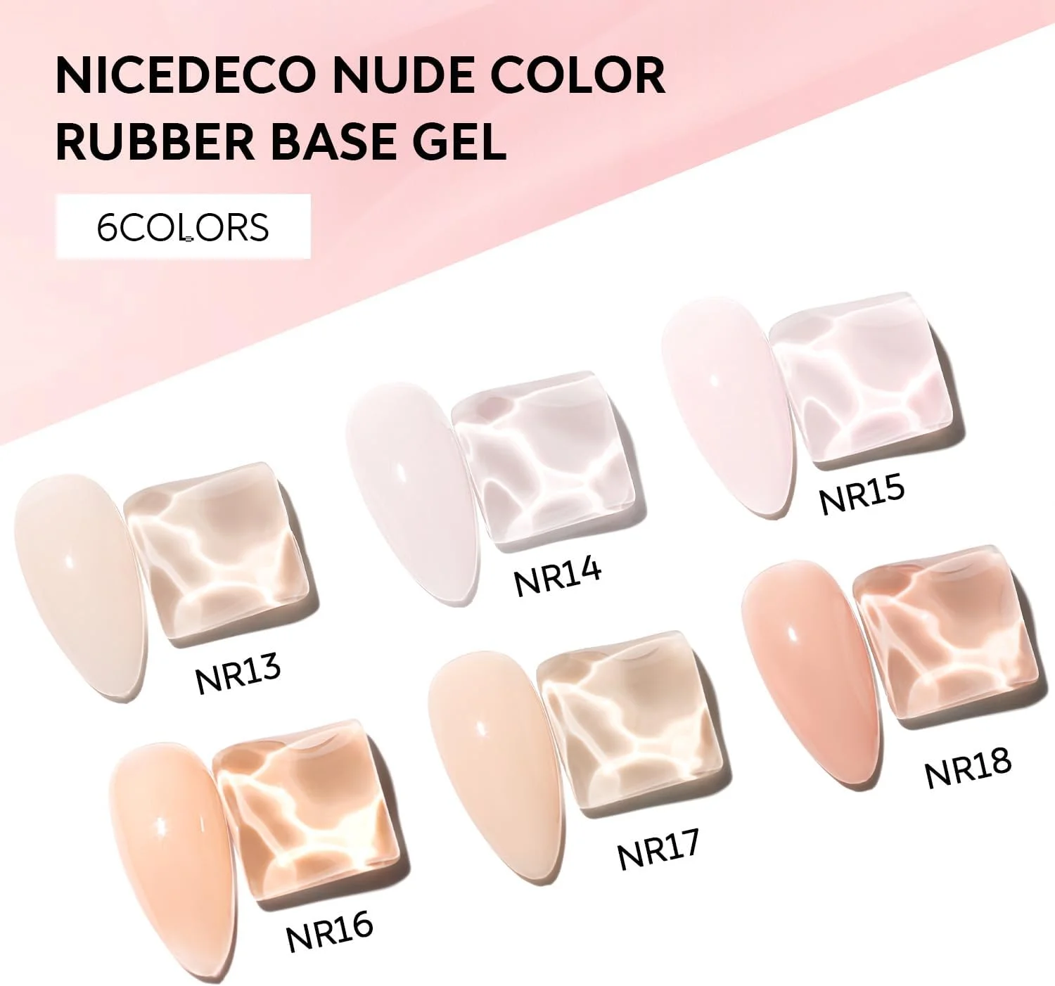 لاک ژل پایه رابر بدون Hema نایس دکو برای ناخن، 6 عدد، بدون تست حیوانی، وگان، تقویت کننده ناخن، ست لاک ژل ناخن صورتی کالباسی 35