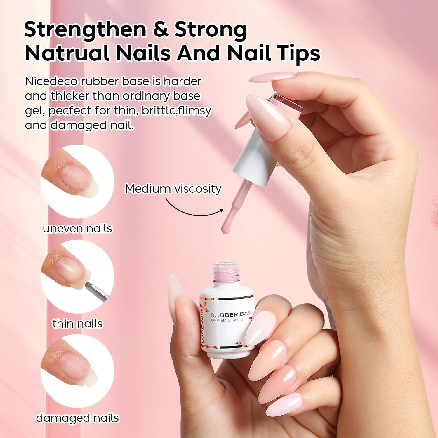 لاک ژل پایه رابر بدون Hema نایس دکو برای ناخن، 6 عدد، بدون تست حیوانی، وگان، تقویت کننده ناخن، ست لاک ژل ناخن صورتی کالباسی 35