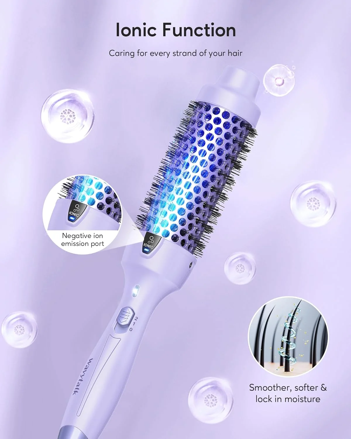 برس حرارتی ویوتی‌تاک، برس گرد حرارتی یونی ۱.۵ اینچی برای ایجاد حالت براشینگ، برس گرد حرارتی به راحتی فر های زیبا ایجاد می کند، دو ولتاژ (بنفش)