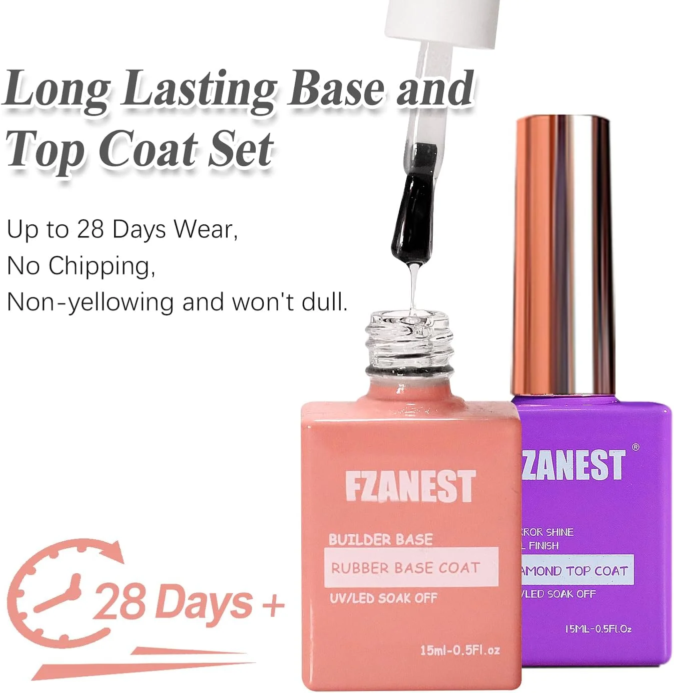 مجموعه لاک ژل پایه لاستیکی بدون هما FZANEST و لاک ژل تاپ کت الماس، ماندگاری طولانی، درخشش فوق العاده، پایه و تاپ برای تقویت کننده ناخن، محافظت از اکستنشن، ترمیم و ساخت ناخن