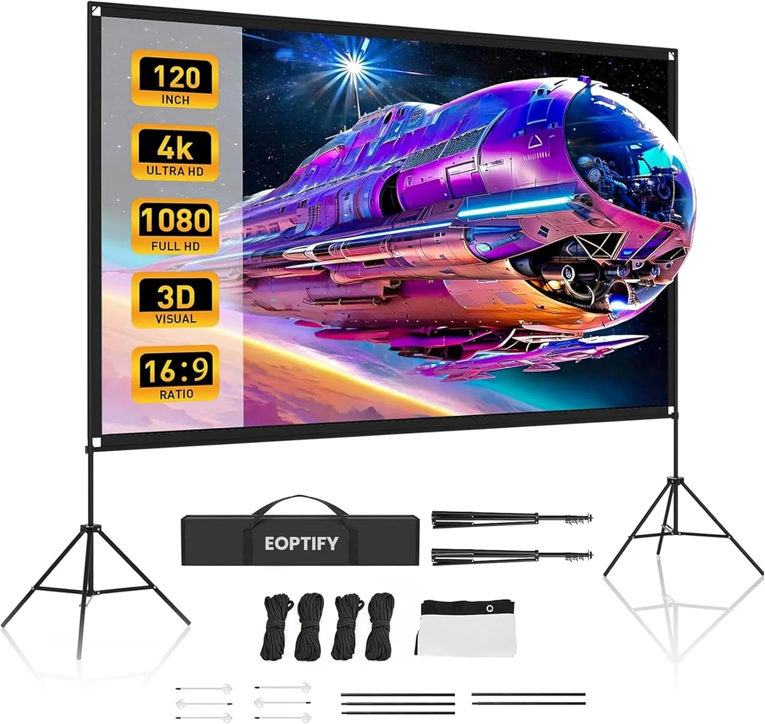 پرده نمایش پروژکتور Eoptify با پایه 120 اینچی، پرده نمایش تاشو قابل حمل 4K HD بدون چروک، سینمای خانگی سرپوشیده و فضای باز با کیف حمل پرده نمایش پروژکتور Eoptify با پایه 120 اینچی، پرده نمایش تاشو قابل حمل 4K HD بدون چروک، سینمای خانگی سرپوشیده و فضای باز با کیف حمل